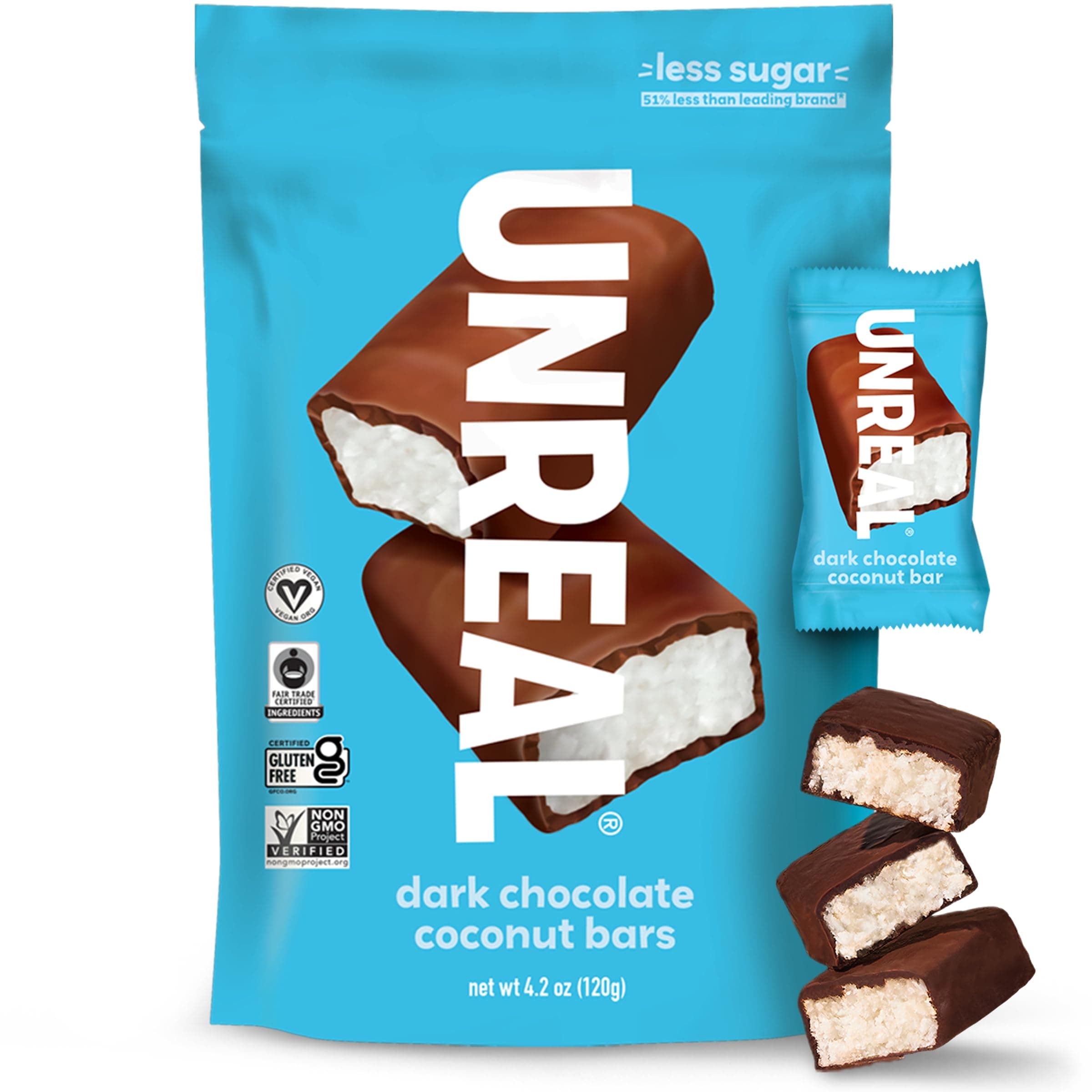 Unreal, Coconut Bars Dark Chocolate, 4.2 Ounce