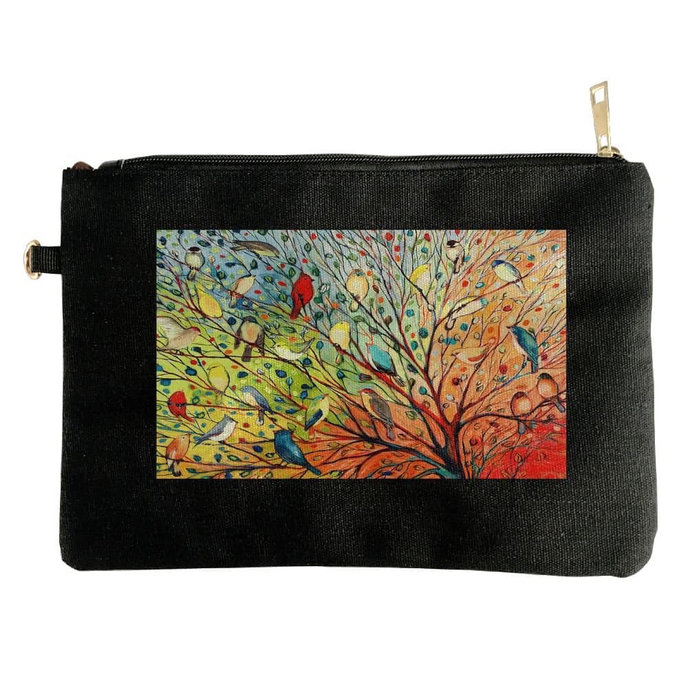 Colorful Tree Birds DIY Duty Multi-purpose Canvas Zipper Tool Bag Printed Toiletry Storage Bag Ipad Pack