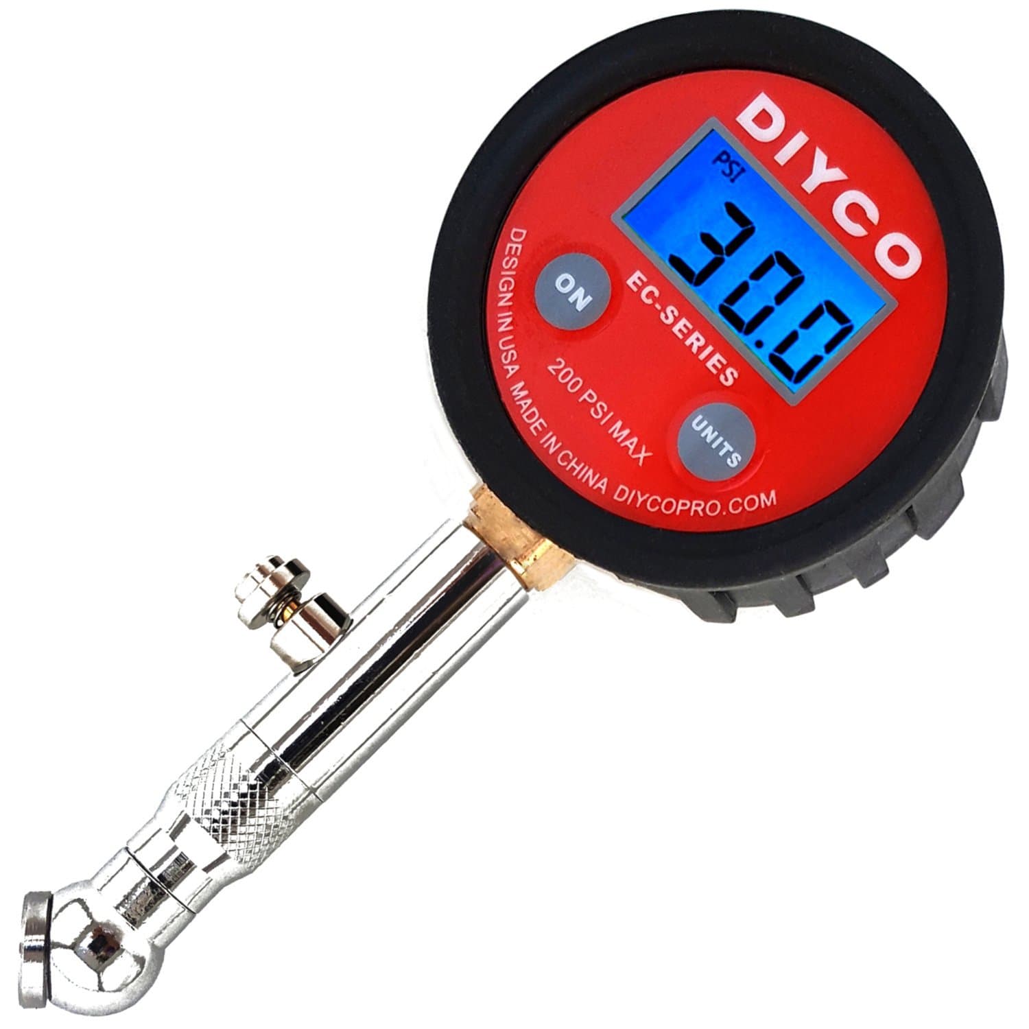 Diyco 2 Inch Digital Tire Pressure Gauge Lcd Backlight Large Display, Stub Style