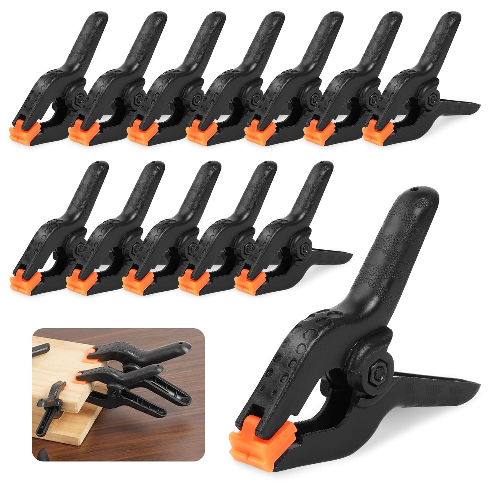 OSDUE 12 Pcs Nylon Spring Clamp,3 Inches Extra Strength Heavy Duty Spring Clips Clamp Set with Moveable Jaws Muslin Clamps Plastic Clamps for Woodwork,Photography, Pool and Workshop