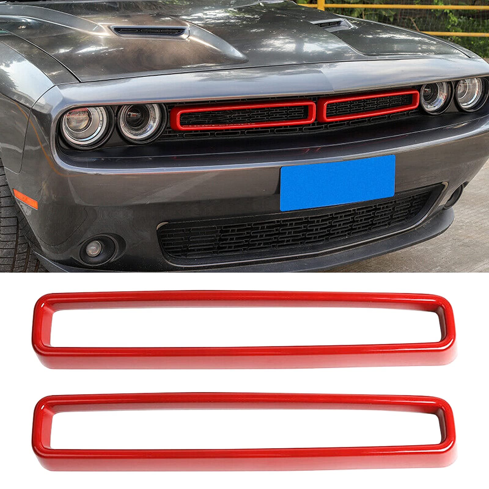 F FINEC 2PCS Front Grill Mesh Grille Inserts ABS Trim Cover Kit for 2015-2021 Dodge Challenger Car, Exterior Accessories Decoration, (Red)