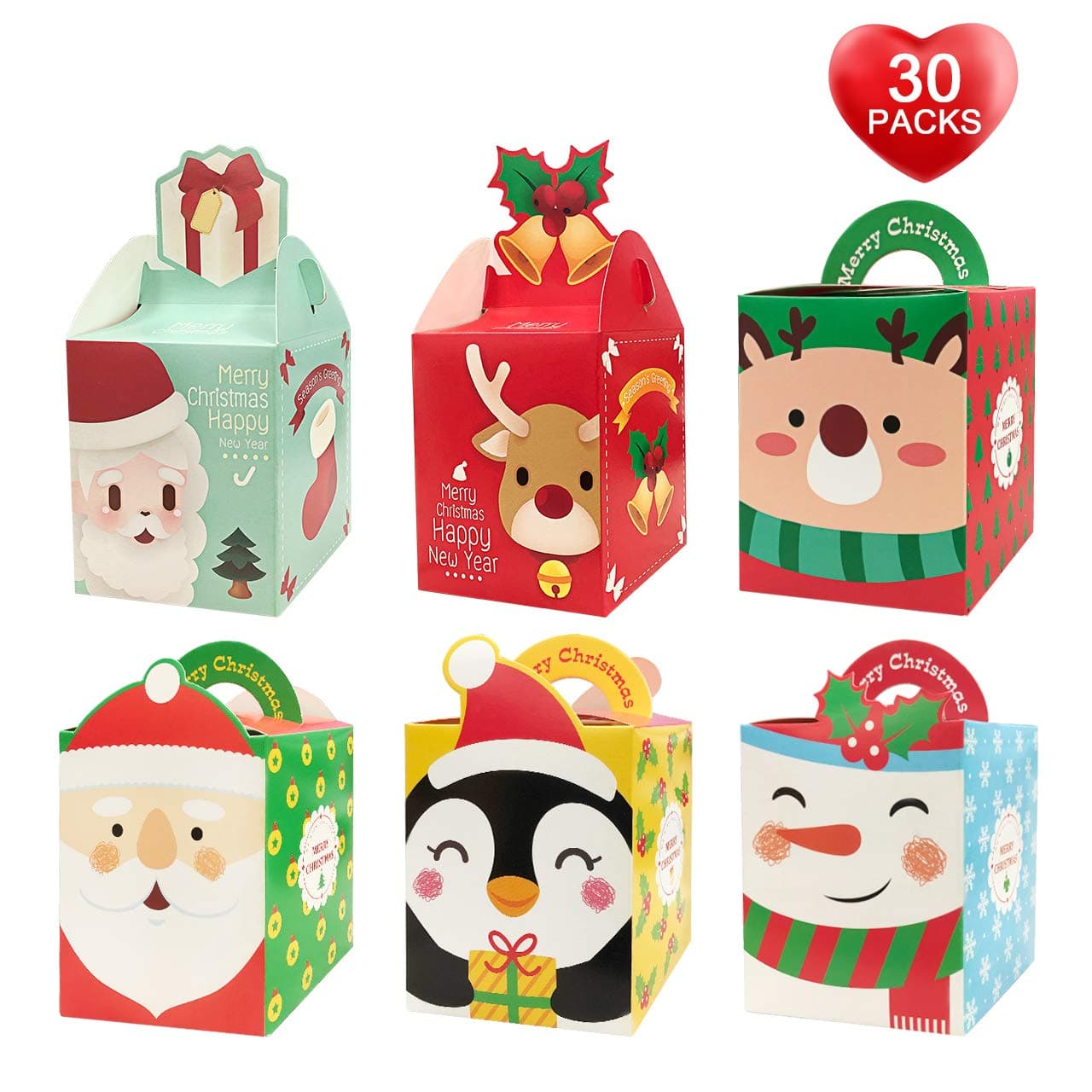 Christmas Candy Boxes, 30 Pack Gift Boxes of 6 Styles,Cute and Small Gift Boxes for Candy, Cookies, Cake with Lids, Christmas Trees Decoration