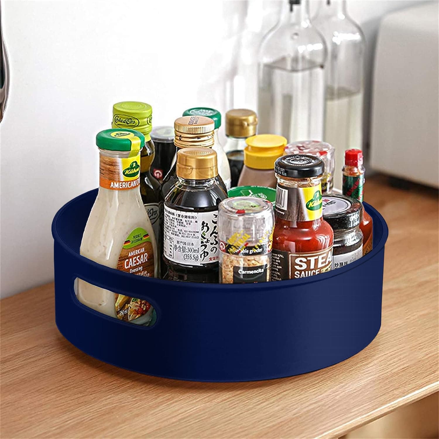 HomeWiz Kitchen Multi-Purpose 360° Rotating Organizer Tray | Space-Saving Kitchen & Pantry Storage | Multi Purpose Organization Rotating Tray | Turntable for Spices, Storage | Dark Blue