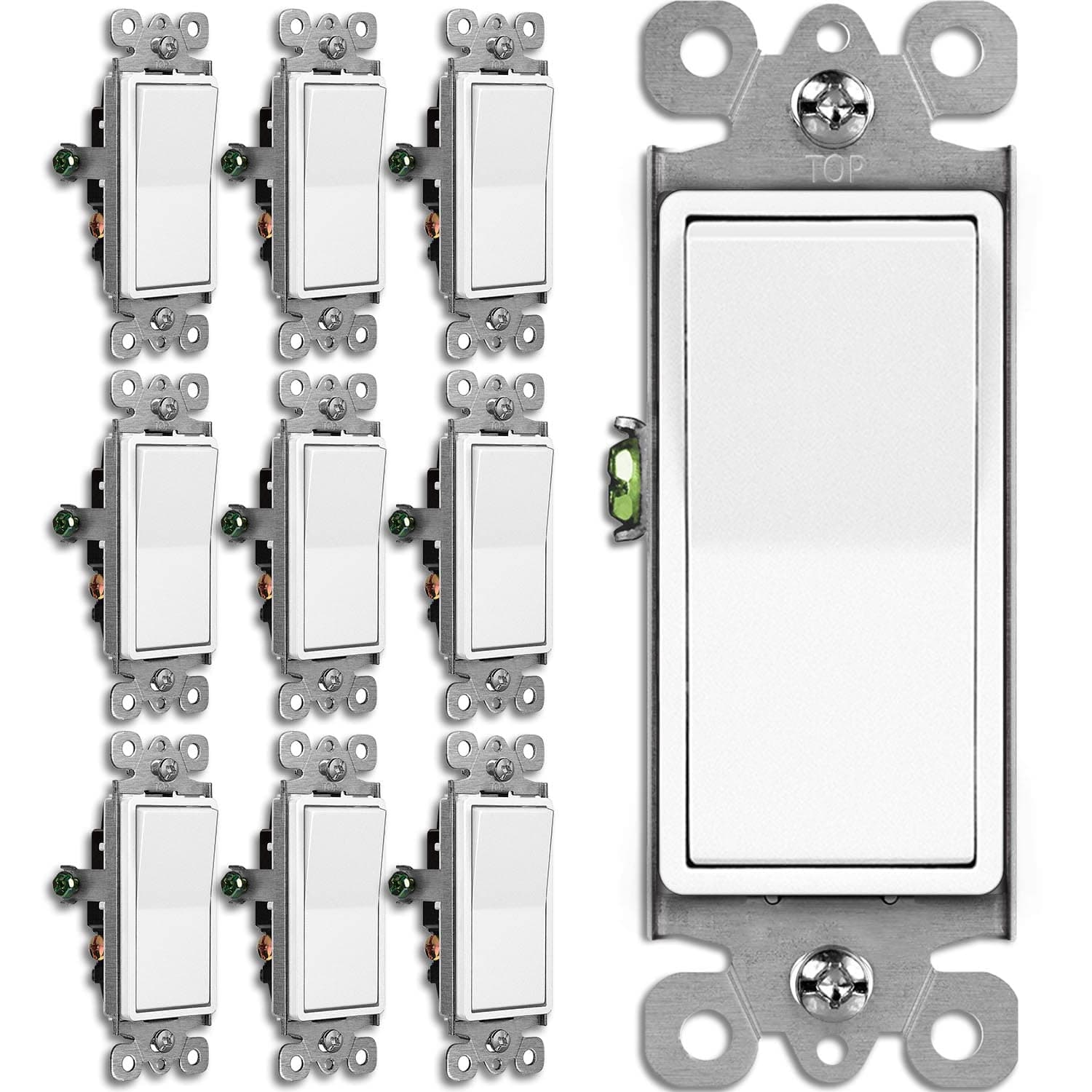 10 Pack 3 Way Decorator Light Switch 15A 120/277V Single Pole or Three Way Rocker Paddle Wall Switch On/Off Rocker Switch,