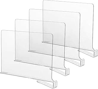 CY craft Acrylic Shelf Dividers for Closets,Wood Shelf Dividers, 4 PCS Clear Shelf Separators,Perfect for Clothes Organizer and Bedroom Kitchen Cabinets Shelf Storage and Organization
