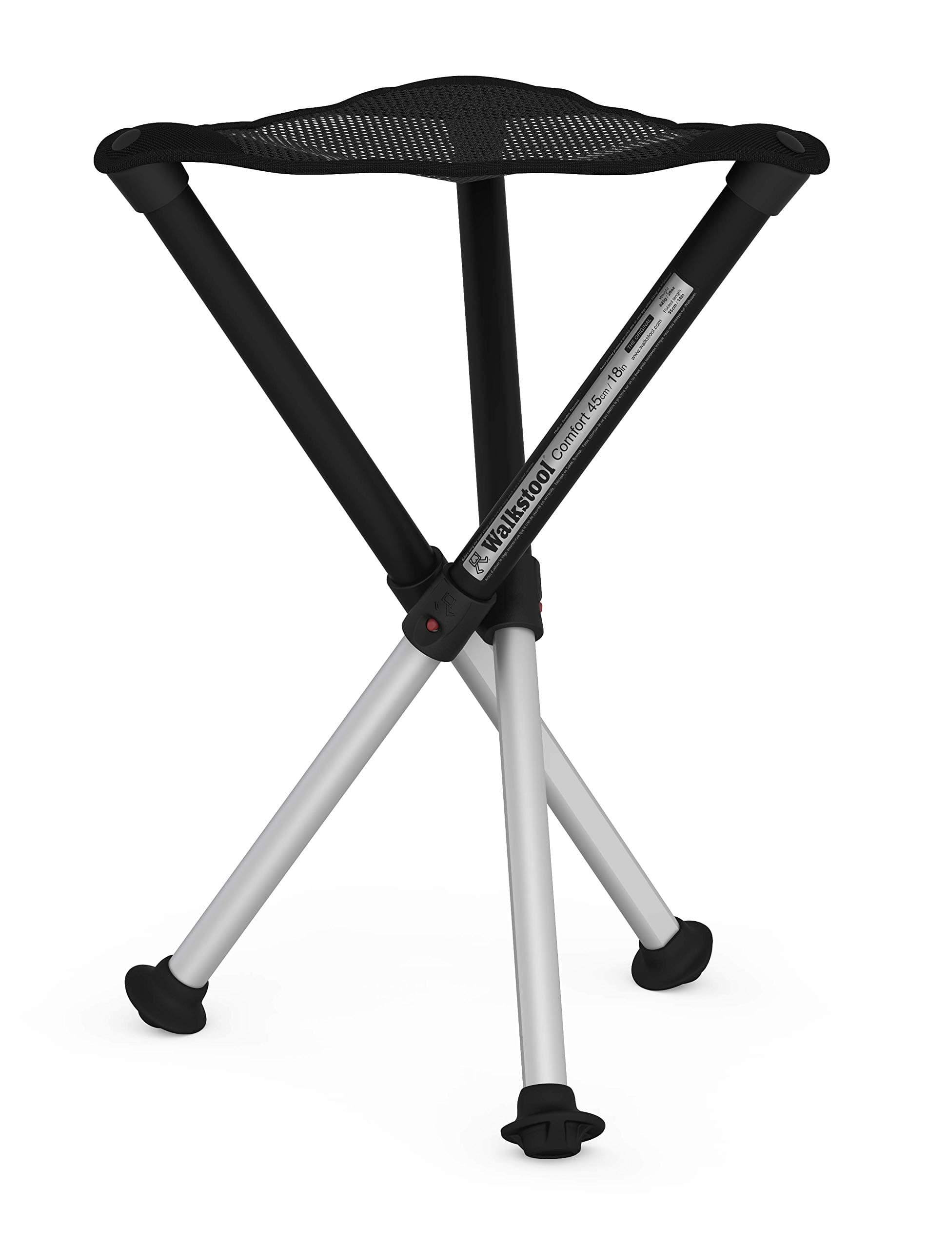 WalkstoolComfort Model - 3 Legged Folding Stool in Aluminium - Foldable - 4 Selectable Models with the Fixed Seat Heights 45, 55, 65 and 75 cm, Load 200 to 250 kg - Made in Sweden