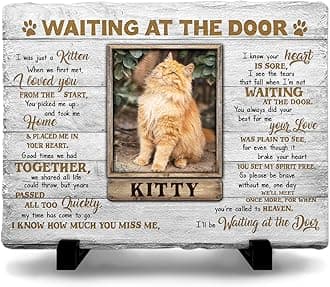 Personalized Cat Memorial Stone, Headstones Gift for Cat Lovers, Loss of Sympathy Gifts with Customizable Photo Prints, Name, Years, Background Color
