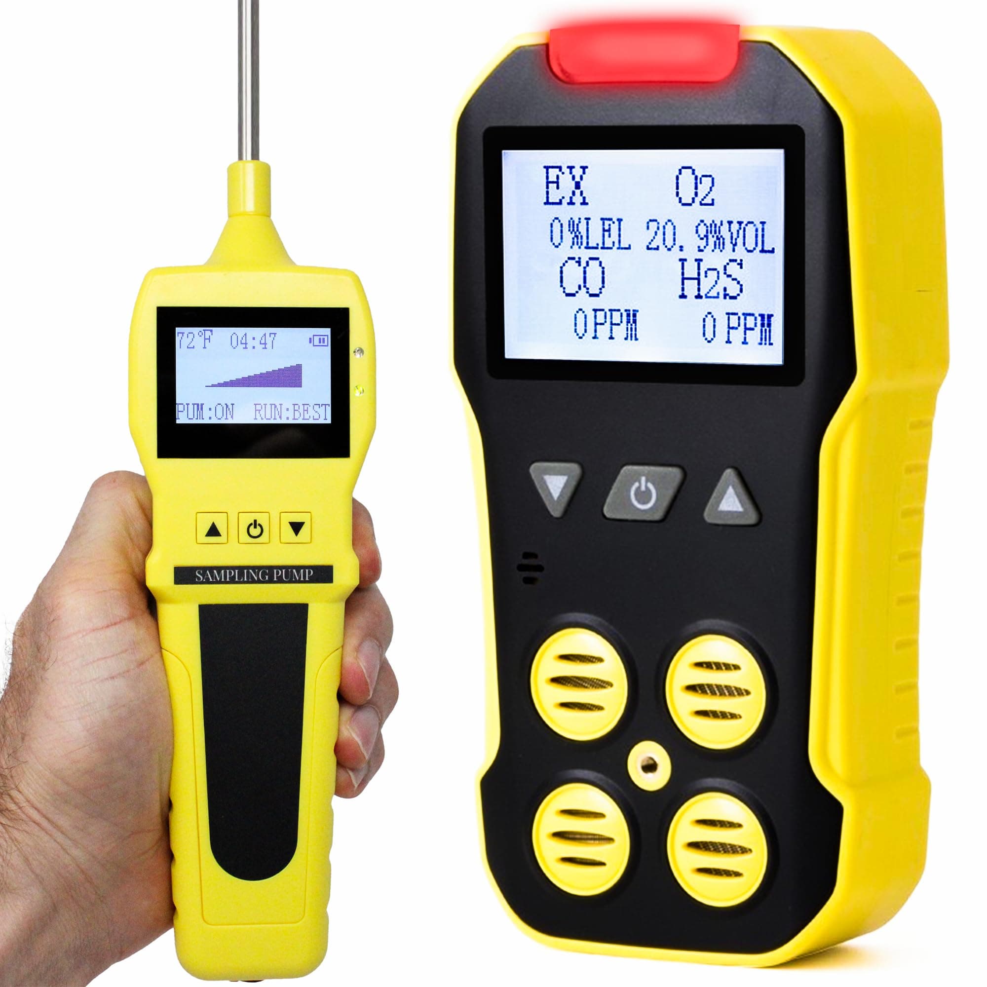 – Basic MULTIGAS + Pump Analyzer, Detector, Meter by FORENSICS | O2, CO, H2S, LEL | USB Recharge | Sound, Light & Vibration Alarms | Large Display & Backlight |