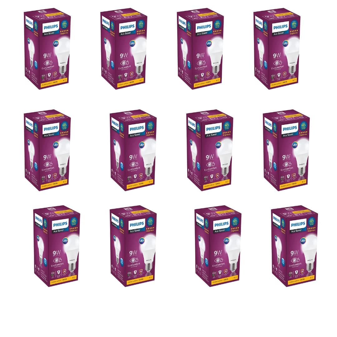 Philips Base E27 9-Watt LED Bulb (Pack of 12, Warm White)