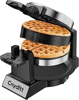 Cnydltt Double Waffle Maker, 1400W Rotating Belgian Waffle Iron with Nonstick Plates, 180° Flip, 8-Slice, Removable Drip Tray, Locking Lid & Cool Touch Handles, Stainless, Black