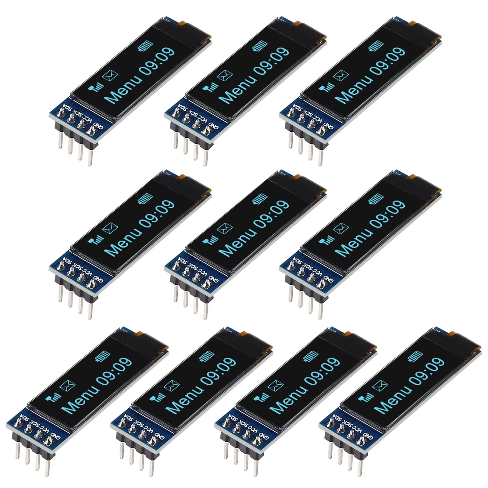 10 Pieces I2C Display Module 0.91 Inch I2C OLED Display Module I2C OLED Screen Driver DC 3.3V~5V 4PINS for Arduino ESP32 ESP8266 AVR PIC STM32 for Raspberry pi (Blue Color)