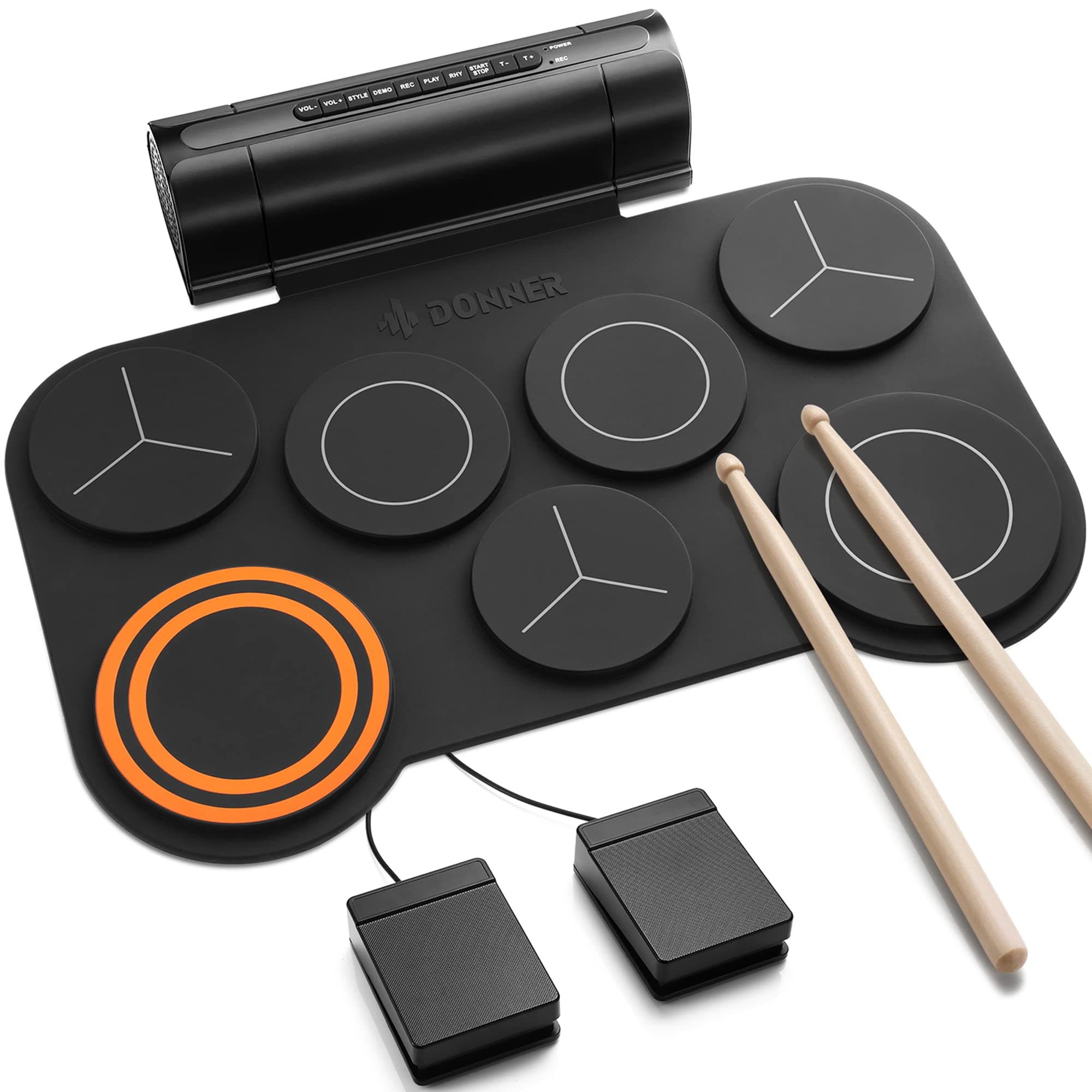 Electronic Drum Set, 7 Pads Electric Drum Pad Roll Up Quiet Drum Pad Built-in Speaker, 40 Drum Lessons Included, Kids Holiday Christmas & Birthday Gift Instrument Toys(DED-20)