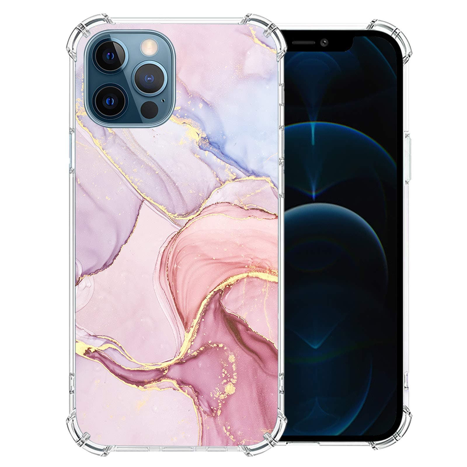 iPhone 12 Pro Case Clear TPU - Slim TPU Silicone Design Soft & Flexible Rubber Shockproof Protector TPU Bumper Protective Marble Pattern Girl & Women Cute Cover for iPhone 12 Pro-01