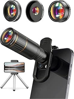 COSULAN Phone Camera Lens Kit 4 in 1, Attachment Lens for SmartPhone, 22X Telephoto Lens, 205° Fisheye Lens, 4K HD 0.67X Wide Angle Lens, 25X Macro Lens, Compatible with all iPhones and Android Phones