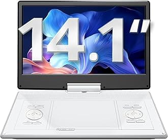 YOTON 16.9" Portable DVD Player, 4-6 Hours Rechargeable Built-in Battery, 14.1" HD Swivel Screen, Dual Stereo Speakers, USB/SD/AV/Audio/Gamepad Support -White [Not Support Blu-Ray]