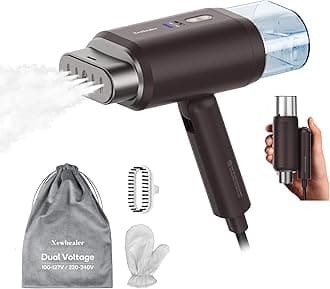 – Dual Voltage Travel Clothes Steamer - 220V/120V, 1200W Portable Garment Steamer with 180ml Detachable Water Tank, Horizontal & Vertical Steaming, Auto-Off, 20s Fast Heat Up, Brown