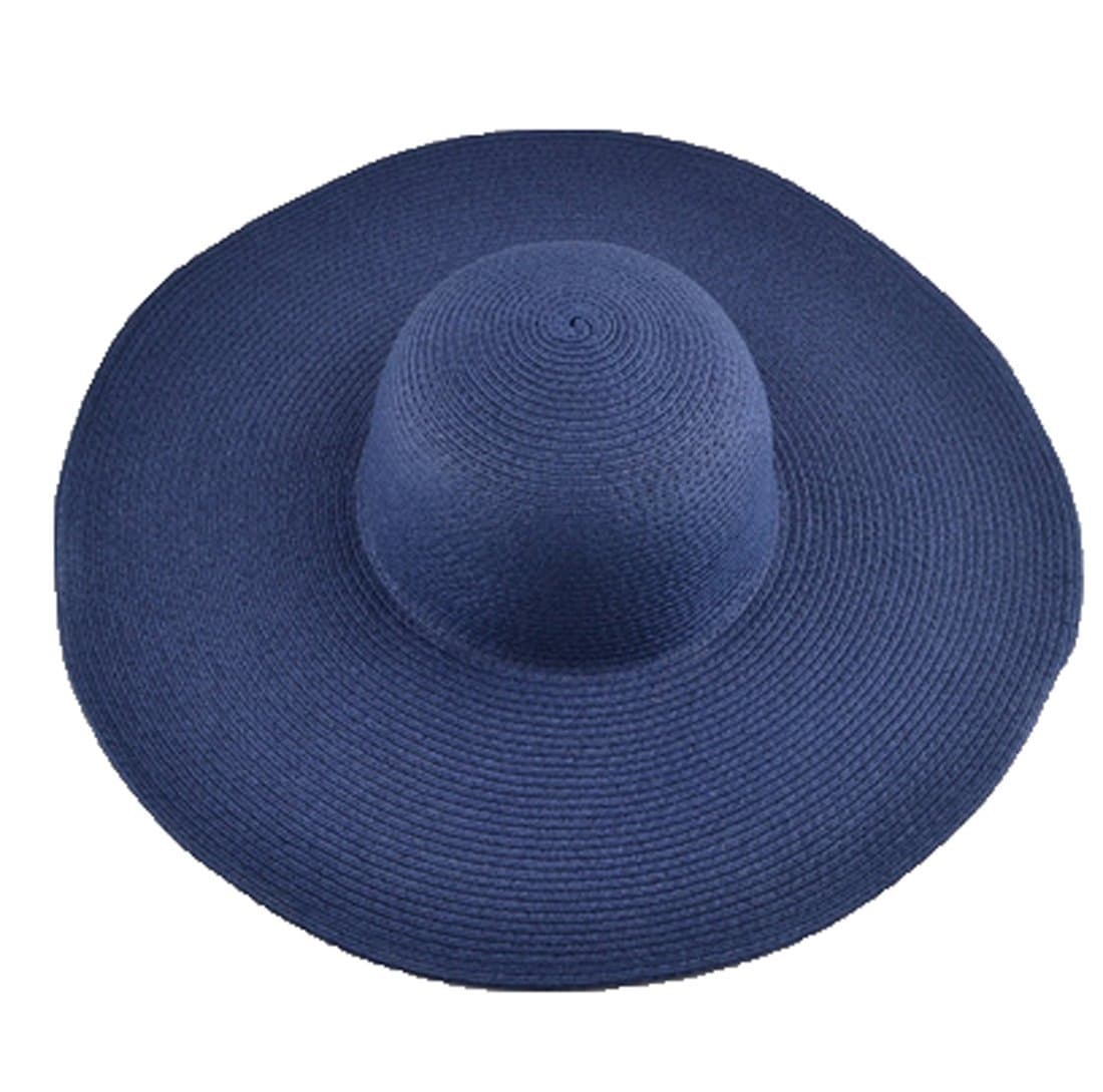 Womens Beach Hat Striped Straw Sun Hat Floppy Big Brim Hat Navy