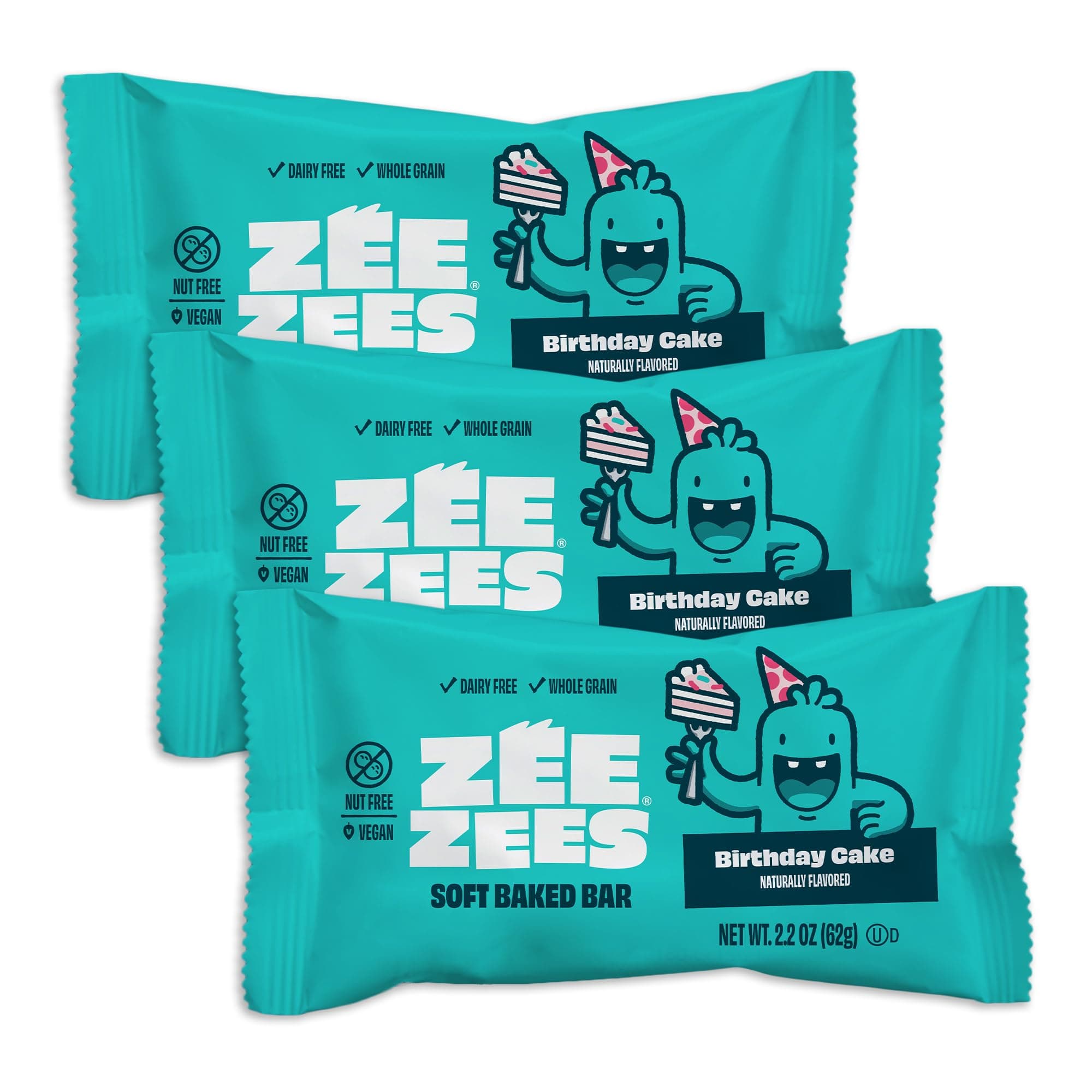Zee Zees Birthday Cake Soft Baked Snack Bars, 2.2 oz, 24 pack, Nut Free, Whole Grain, Safe for School, On-The-Go, Kosher, Allergy Friendly