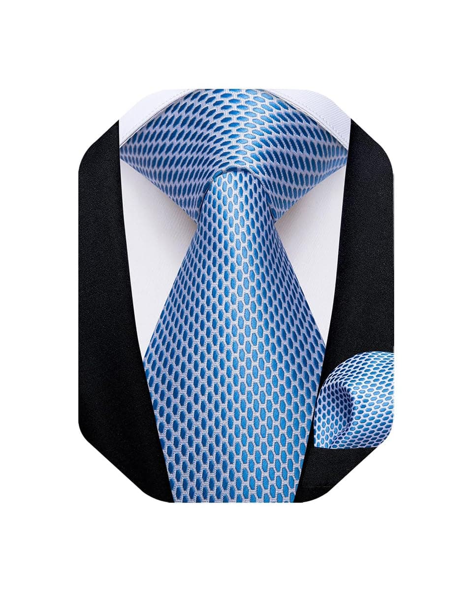 DiBanGu Mens Solid Color Tie and Pocket Square Set Woven Silk Plain Necktie & Handkerchief for Men Wedding Party Formal