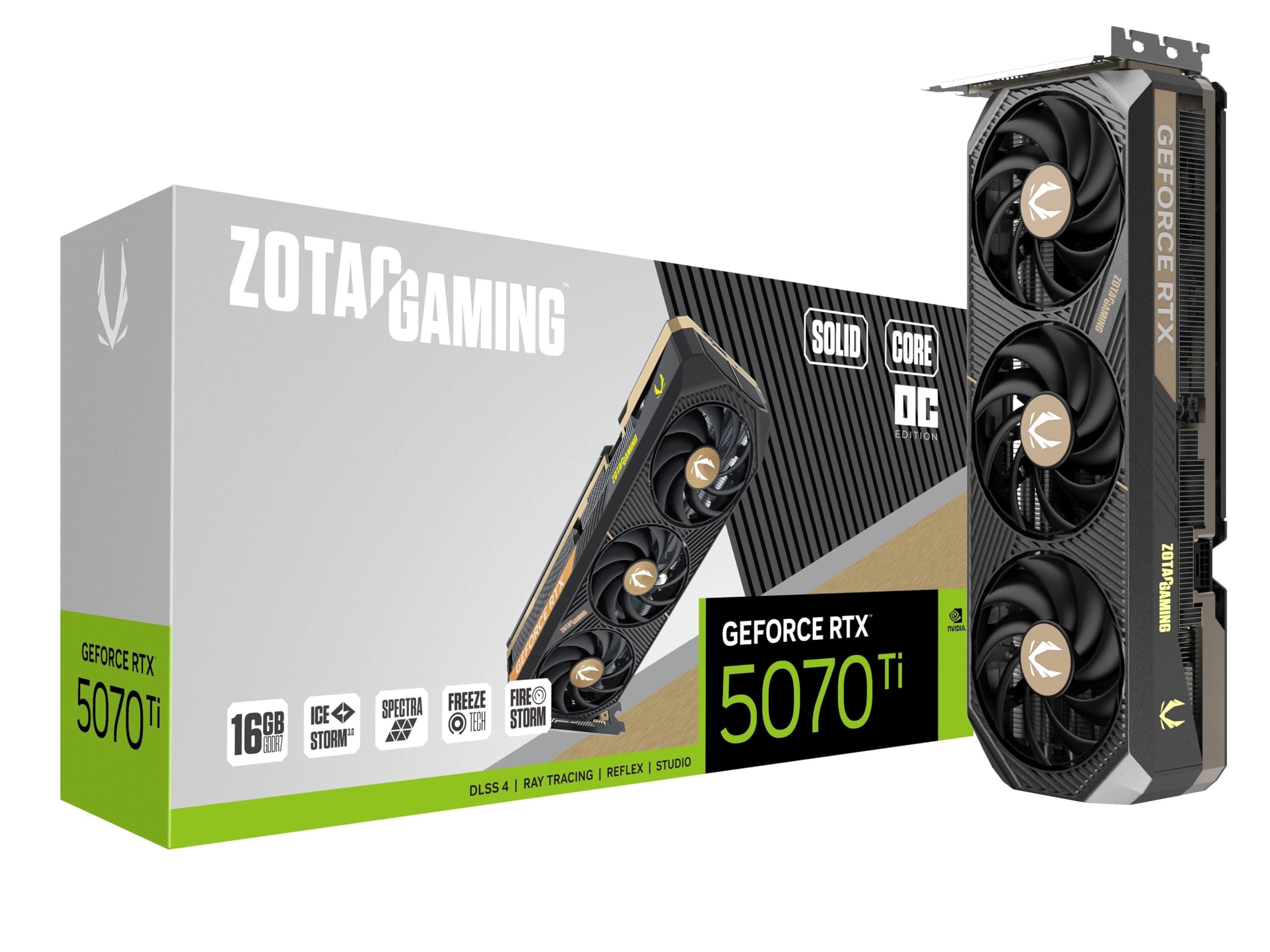Gaming GeForce RTX 5070 Ti Solid CORE OC DLSS 4 16GB GDDR7 256-bit 28 Gbps PCIE 5.0 Gaming Graphics Card, IceStorm 3.0 Advanced Cooling, Spectra RGB Lighting, ZT-B50710J2-10P