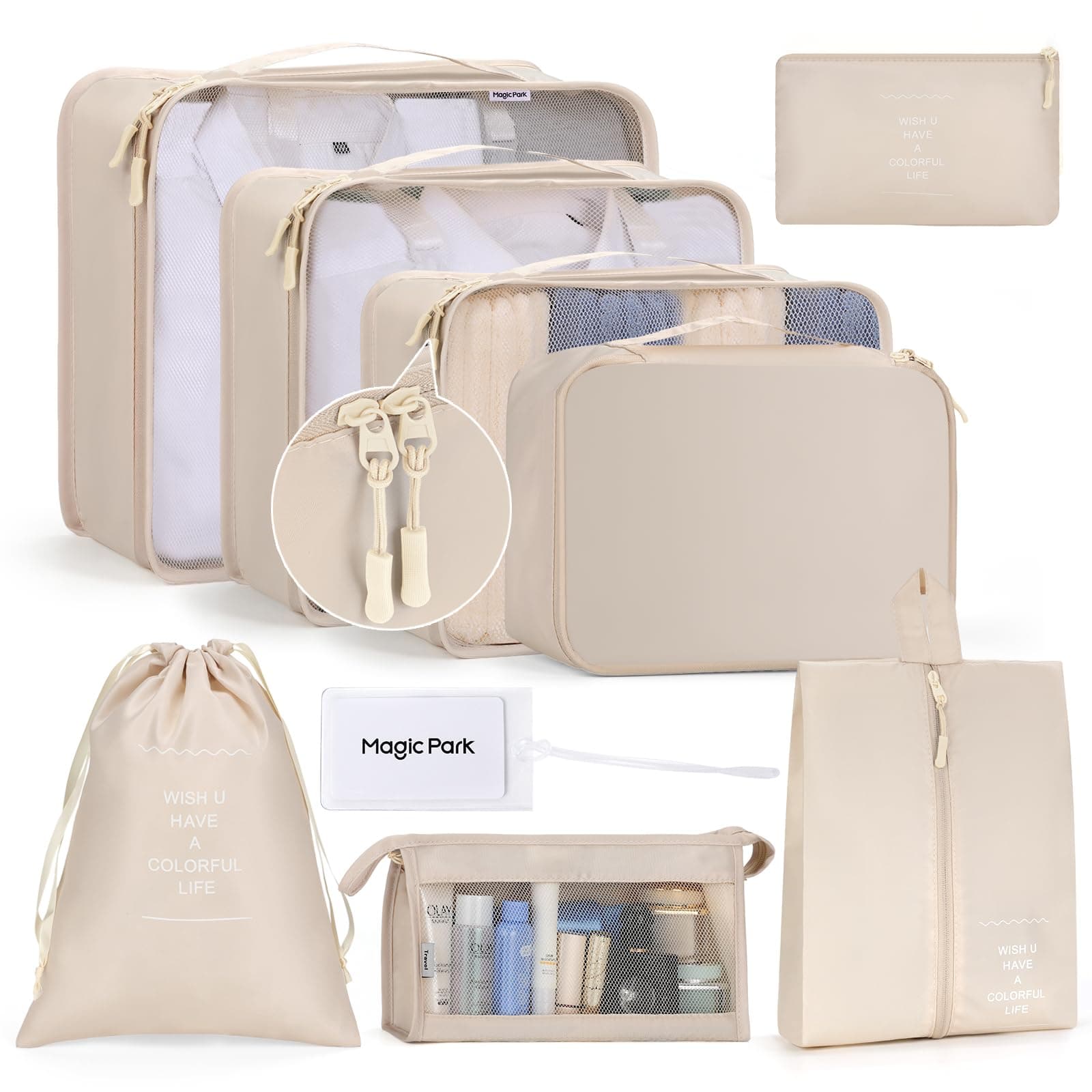 Magic Park® 8Pcs Packing Cubes for Storage Luggage Packing Cube Organizer Travel Packing Cubes Set Clothes Shoes Storage Travel Organizer Bags for Luggage (Beige)