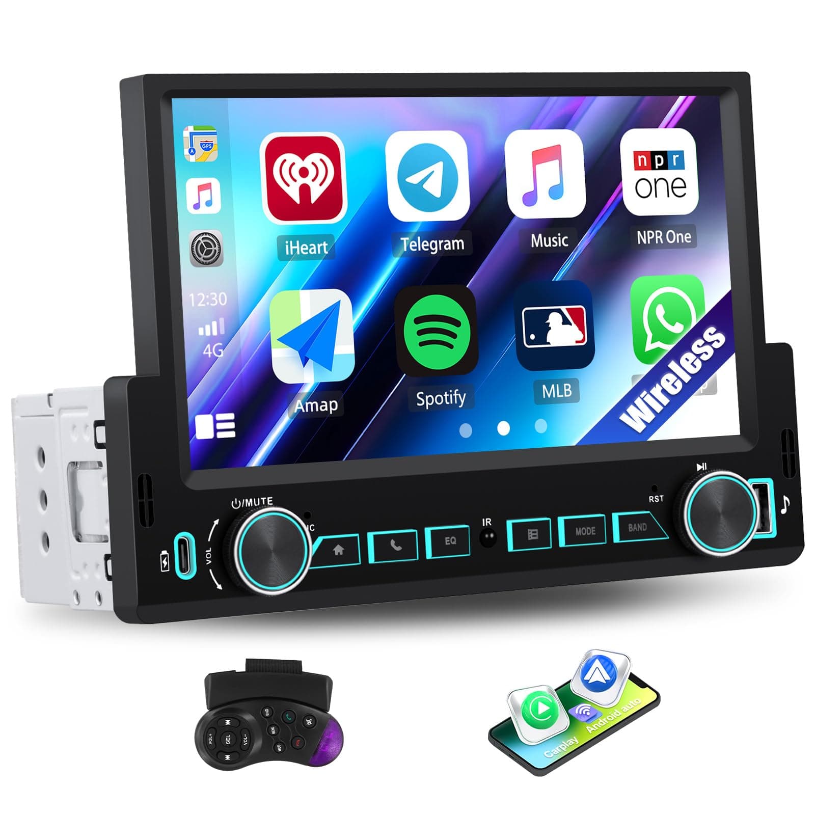 – SIXTOP Single Din Car Stereo with Wireless Apple Carplay Android Auto 7 Inch 1 Din HD Touchscreen Car Radio with Mirror Link, Bluetooth 5.2, FM, EQ Type-C/USB Steering Wheel Control