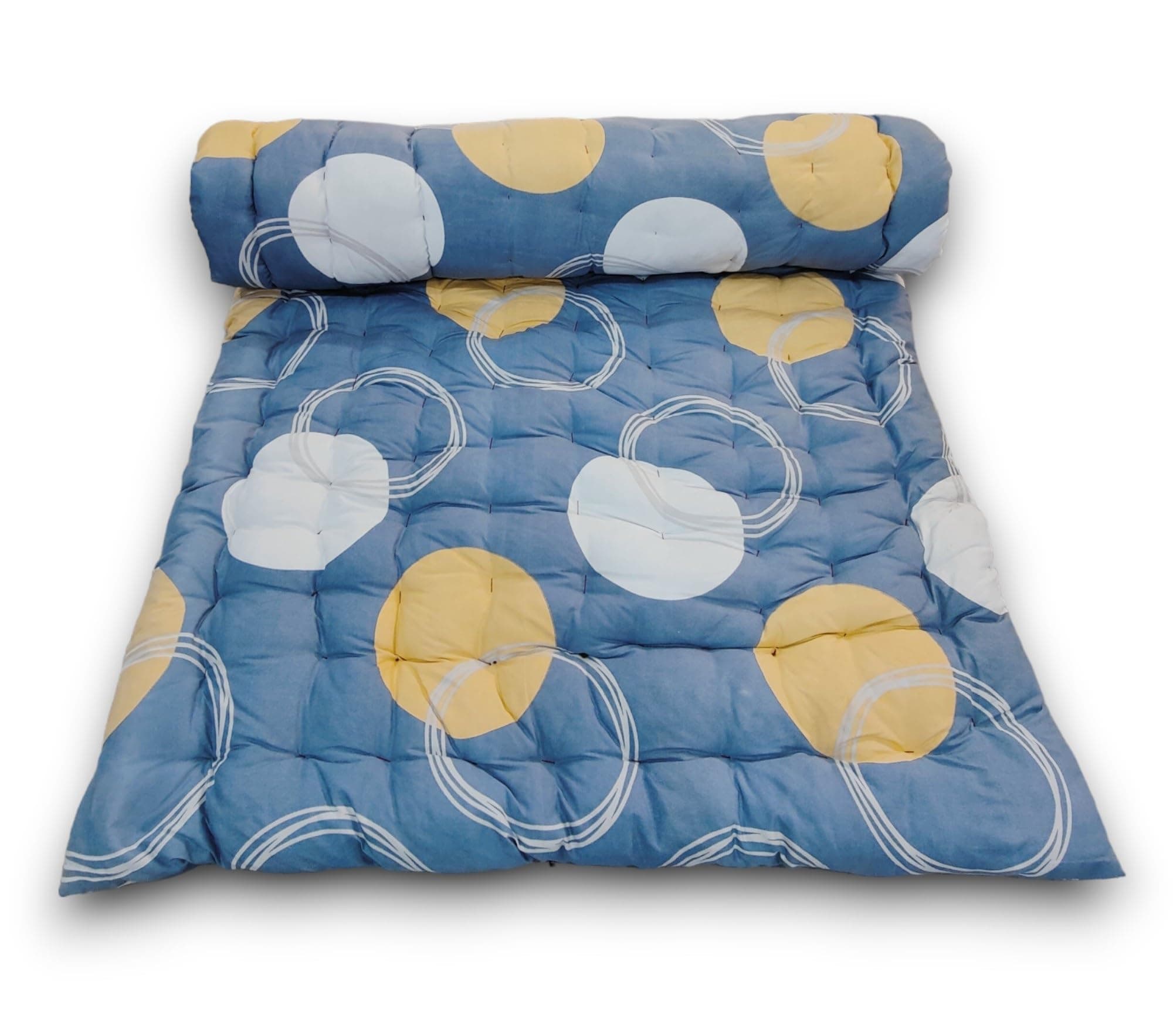 Soft Cotton Foldable Mattress | 3D Printed Grey White Design Single Firm Gadda | Lightweight 1 Sleeping Capacity | 3 x 6 ft or 72 x 36 Inches | Hypoallergenic Breathable