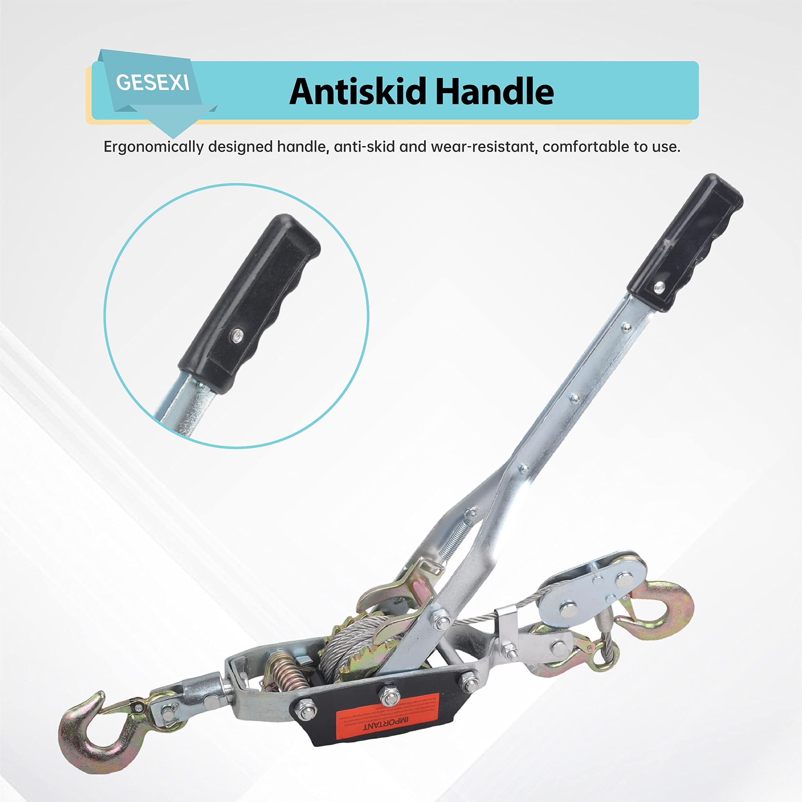 5 Ton Dual Gear Power Puller, 3 Hook Steel Cable Dual Gear Power Ratchet Come Along Puller Tool with Cable Automotive Hoist Hand Winch Cable Puller Stretcher Lift 11,000 Lbs