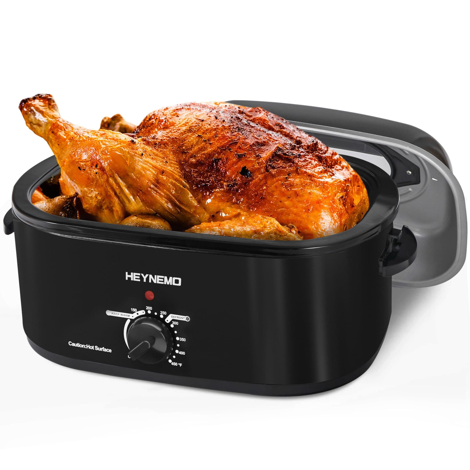 Roaster Oven 28 Quart, Electric Roaster Pan with Visible & Self-Basting Lid, Large Stainless Steel Electric Turkey Roaster Oven Defrost Warm Function, Removable Pan Rack, Fits Turkeys Up to 30LB Black
