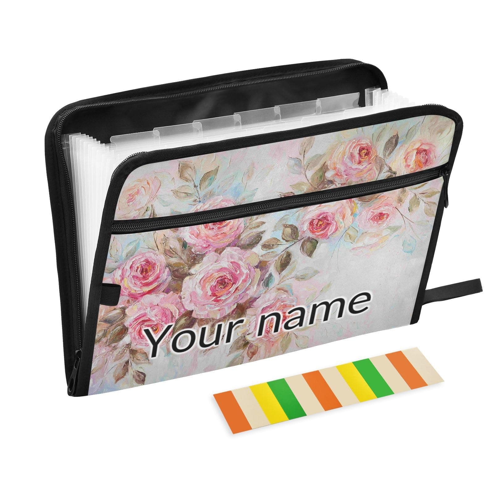 Oil Roses Flowers Personalized Expanding File Folder for Documents A4 Letter Size Accordion File Organizer with Tabs 13 Pockets for Receipt Desk School Bookbag