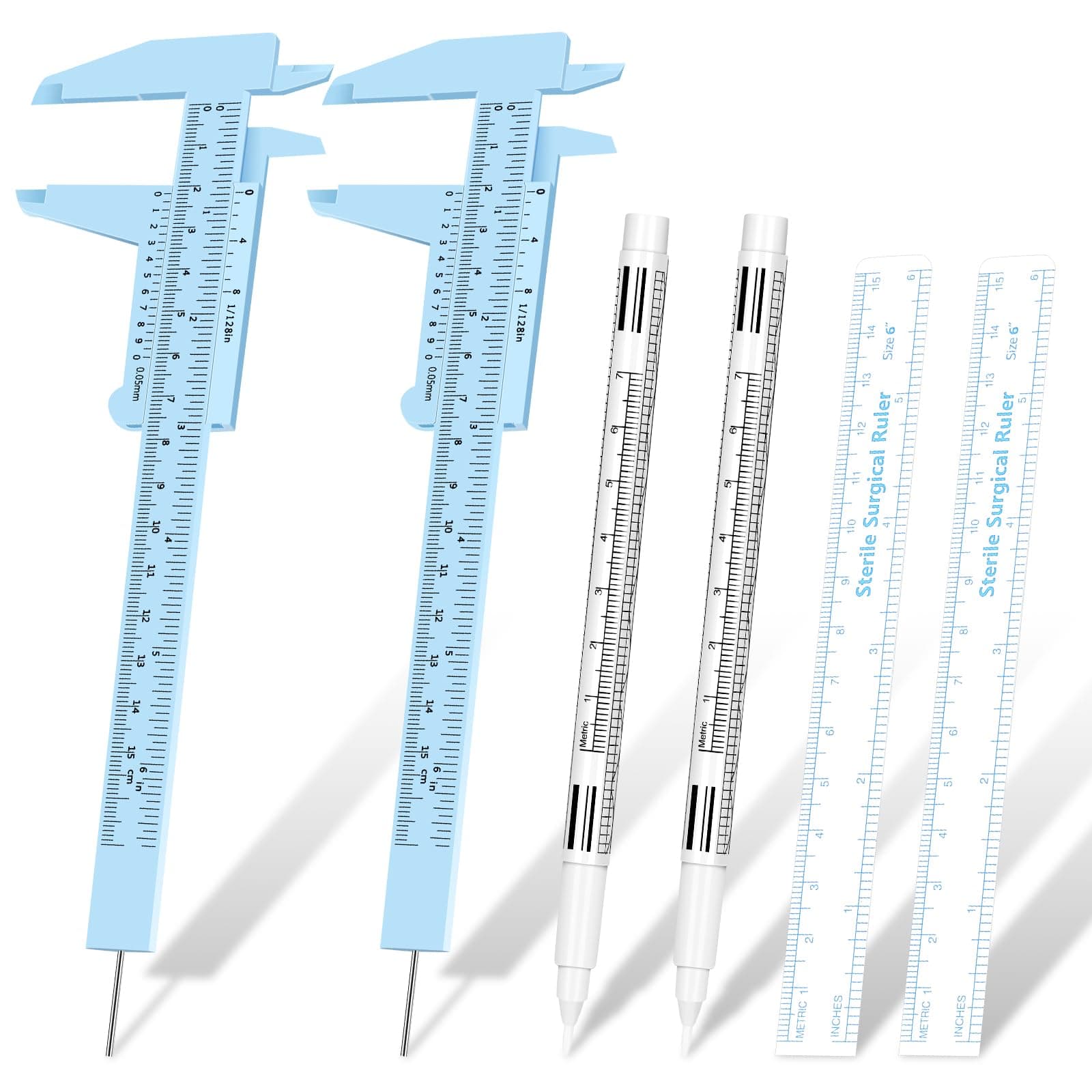 Teling 6 Pieces Eyebrow Tools 2 Pieces Eyebrow Measuring Ruler 2 Pieces Microblading White Marker Pen with Paper Ruler Skin Marker Eyebrow Permanent Makeup Position Mark Tools for Eyebrow Lips Skin
