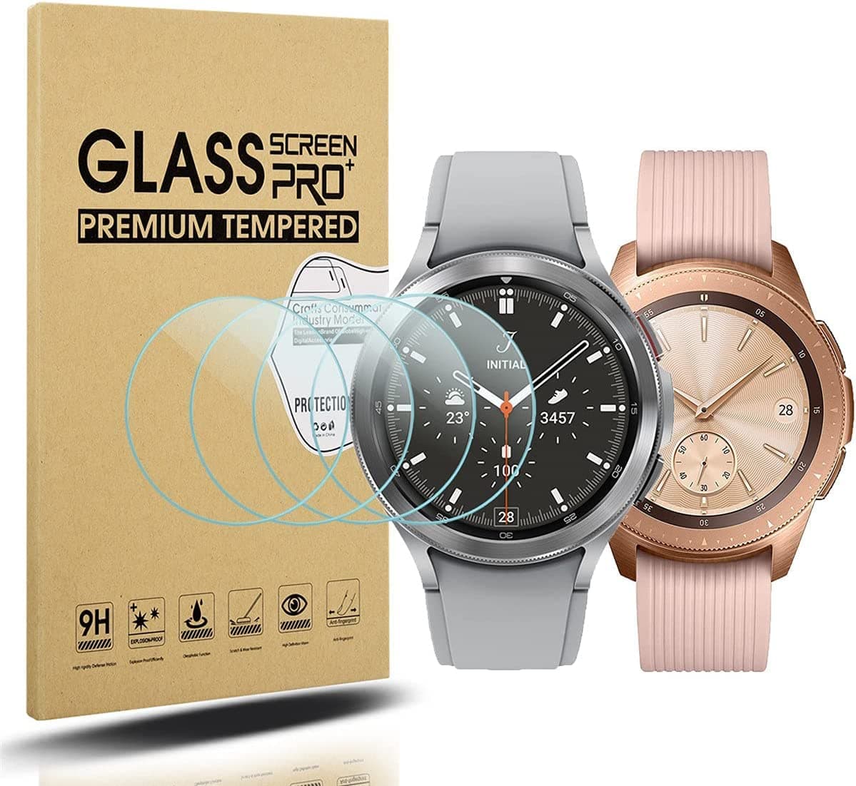 Diruite 4-Pack for Samsung Galaxy Watch 4 Classic 42mm / Galaxy Watch 42mm and Galaxy Watch 3 41mm Screen Protector Tempered Glass [2.5D 9H Hardness][Anti-Scratch]