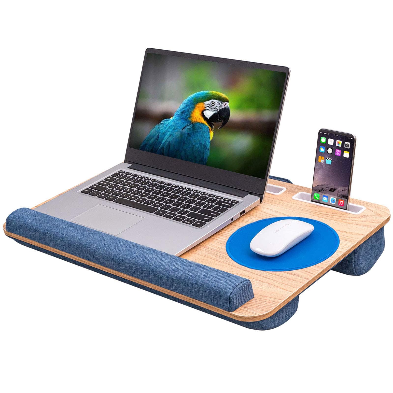 DERIMIZZ Oversized Lap Desk with Cushion - Home Office Laptop Lap Desk Fits up to 17 inch Laptops, Built-in Mouse Pad and Wrist Rest for MacBook and Notebook, with Slots for Phone and Tablet