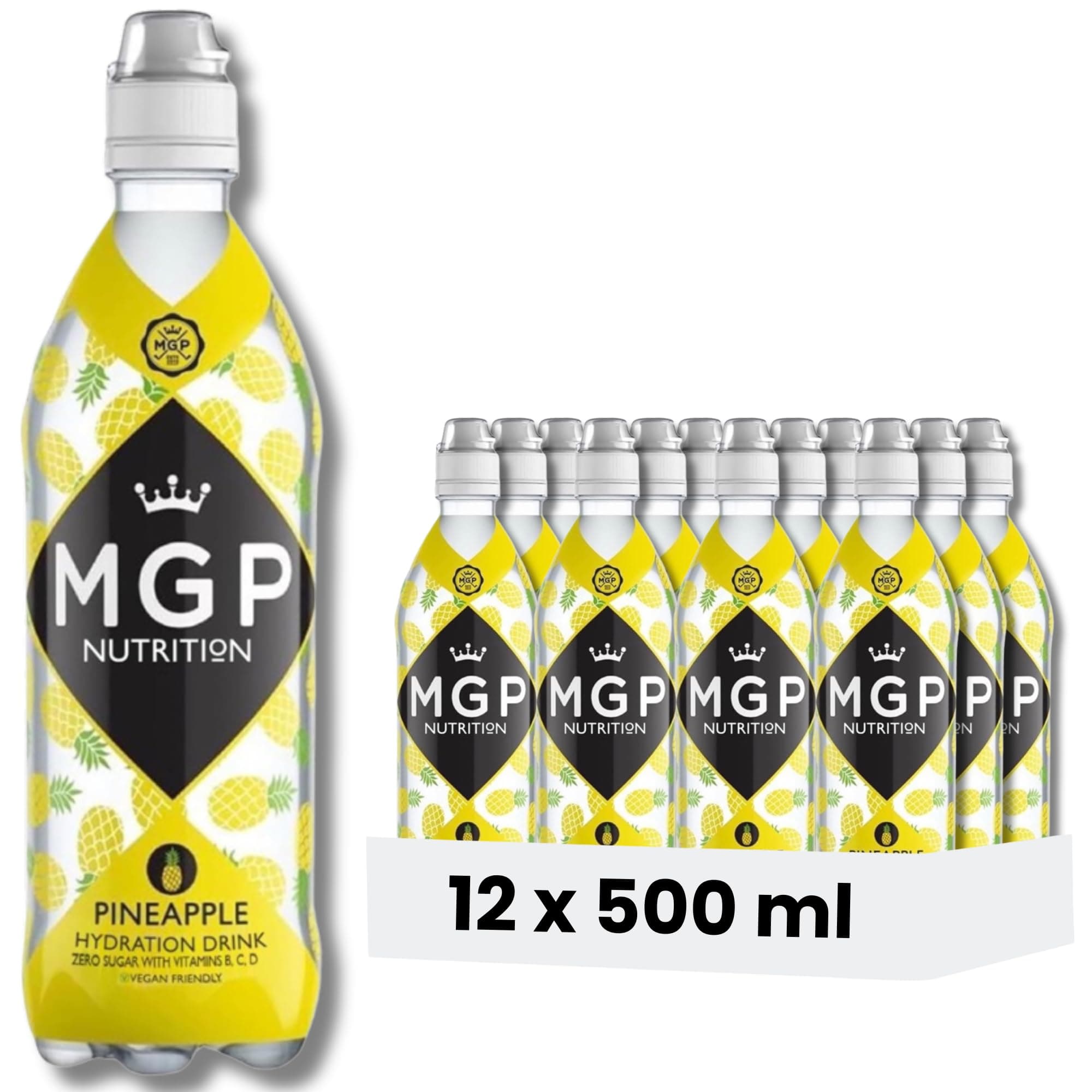 MGP Sugar Free Hydration Drink With Essential Vitamins, Pack of 12, Sports Recovery Electrolytes, Low Carbs, Fat & Gluten Free, Vegan Friendly, Vitamin C, B3, B5, B1, B6, B12 Supplement, Pineapple