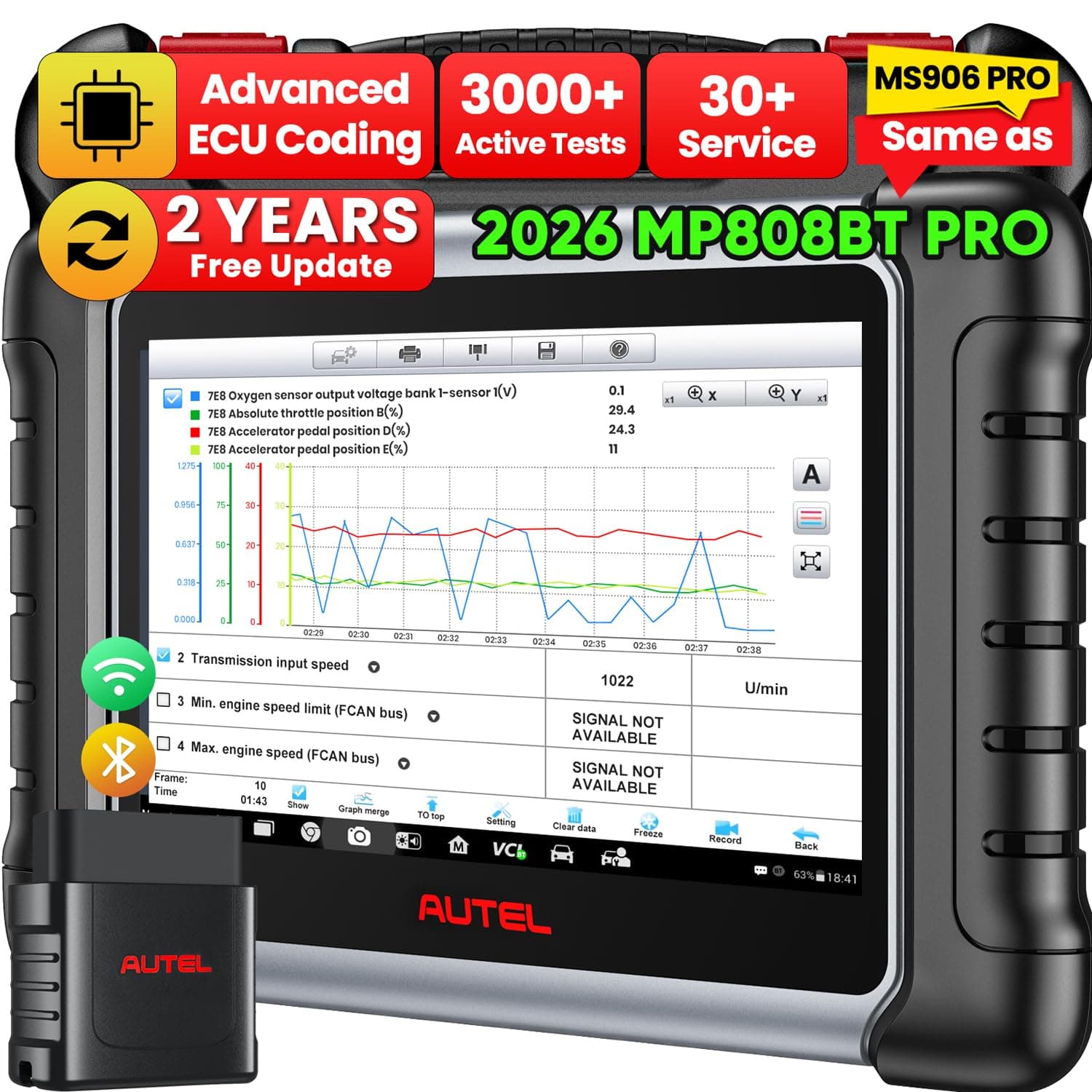 MaxiPRO MP808BT PRO Scanner, 2026 Bidirectional Scan Tool with 2-Year Update, Pro as MS906 PRO MS906 MAX MP900BT, 30+ Service, 3000+ Test, Level-up of MK900BT MK900 MX900 MK808S, FCA SGW, OS 11