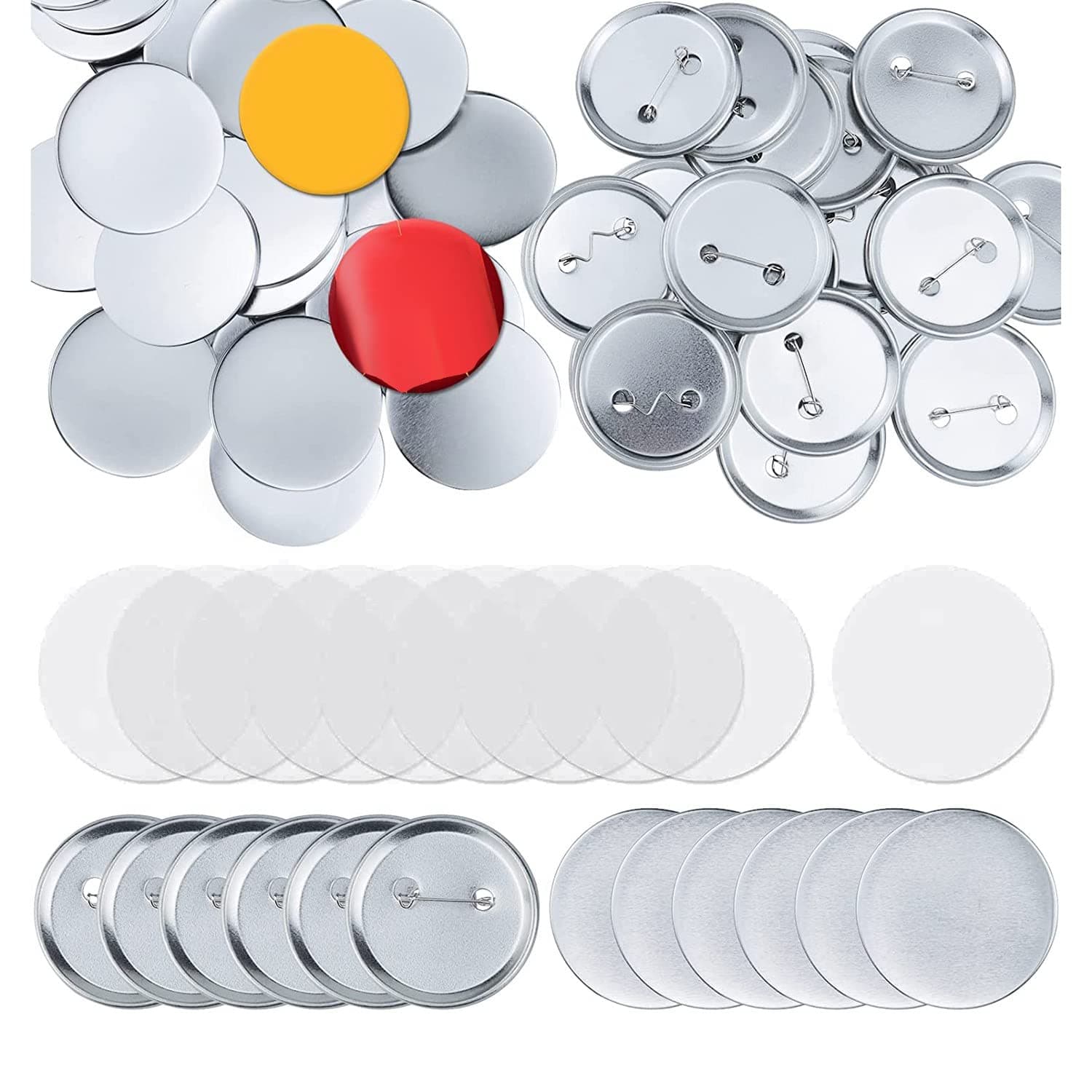 PRATYAHARA 100 Sets Round Button Making Supplies - 58mm Metal Button Badge Making Kits, Blank Pin Back Parts