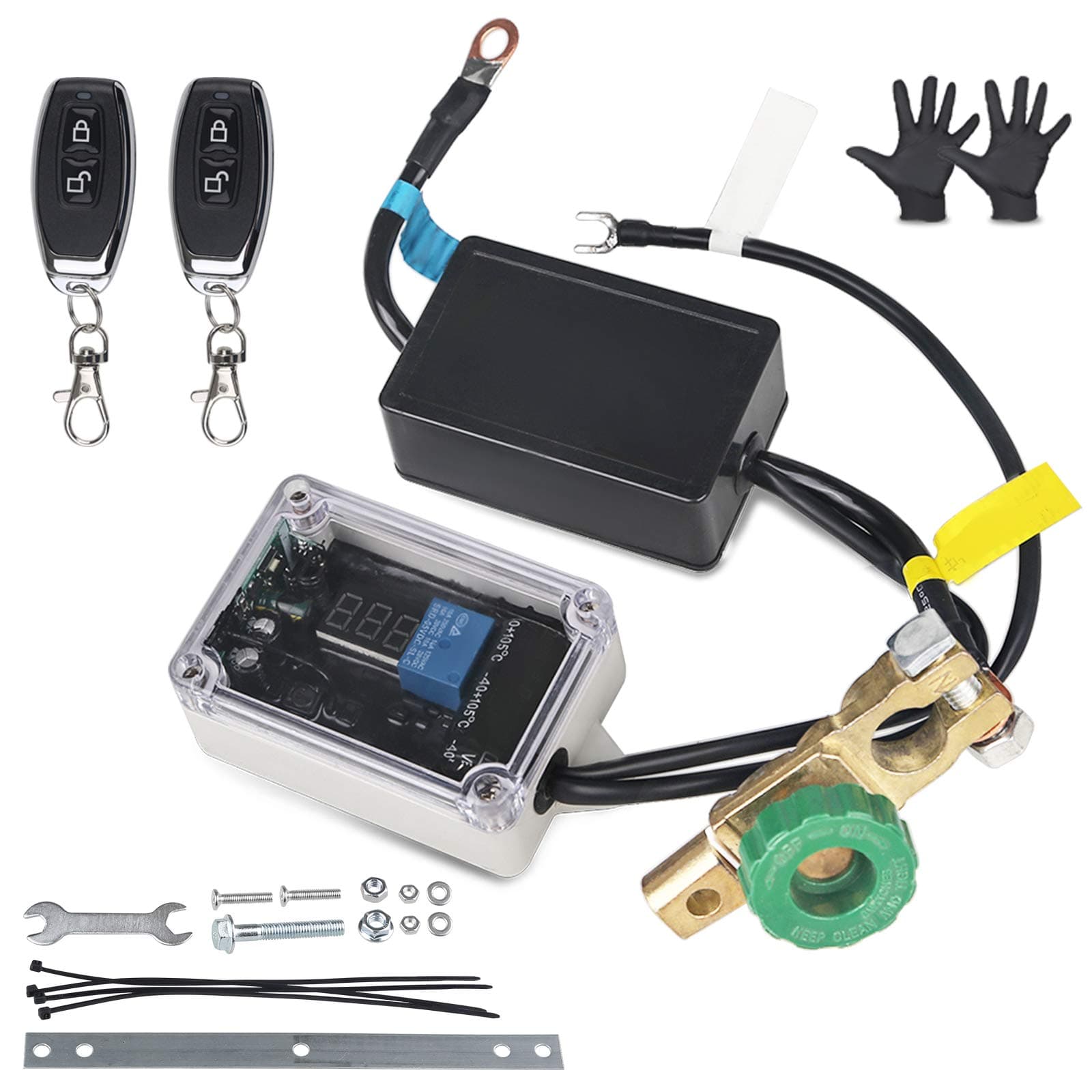 ADPOW DC12V Car RV Wireless Remote Control Battery Disconnect Switch Cut/Shut Off with LED Digital Voltmeter Dual Remote Control Master Kill Switch Universal for CamperTrailer SUV Van Truck Vehicle