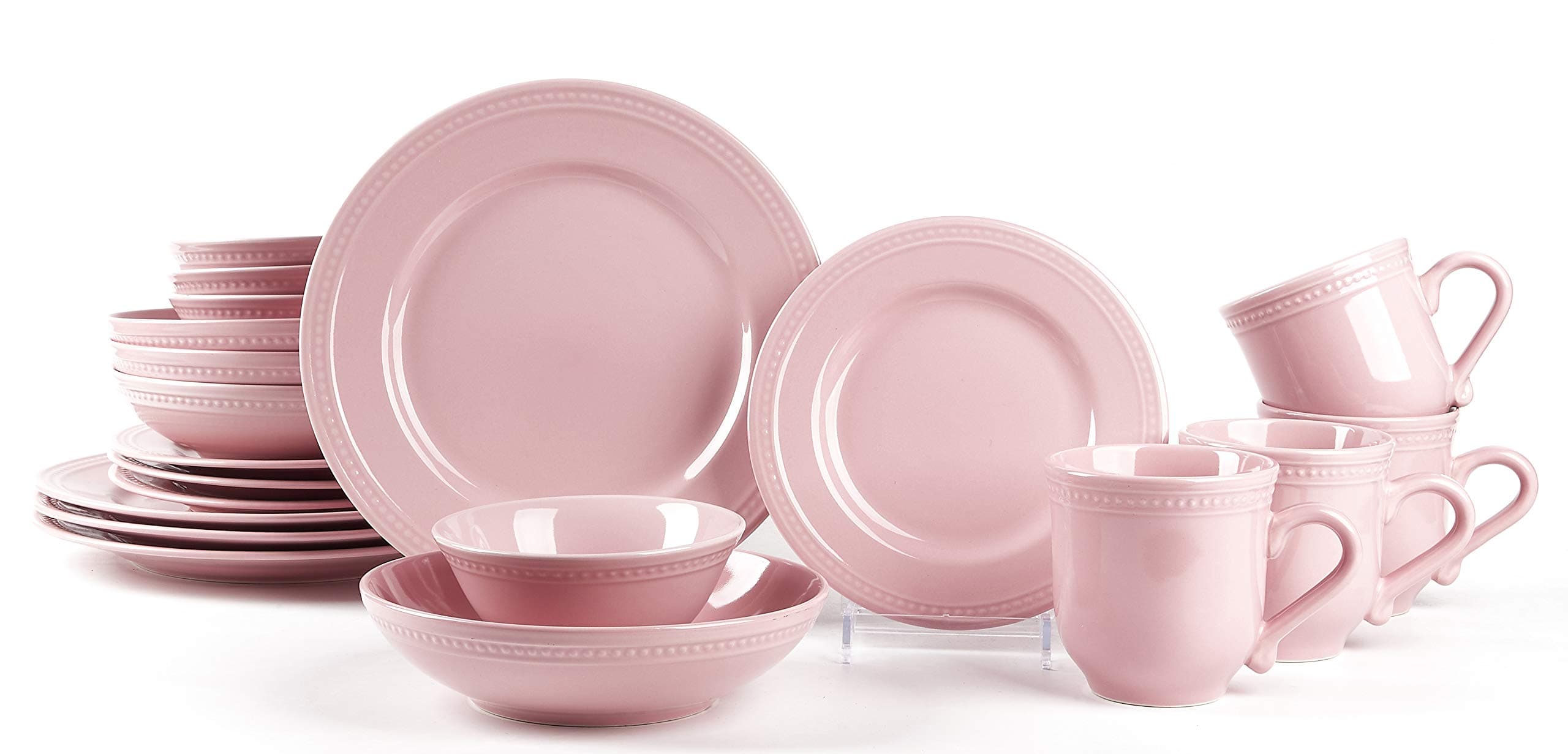 Pearl Dots Stoneware Dinnerware Set (20pc Set, Pink)