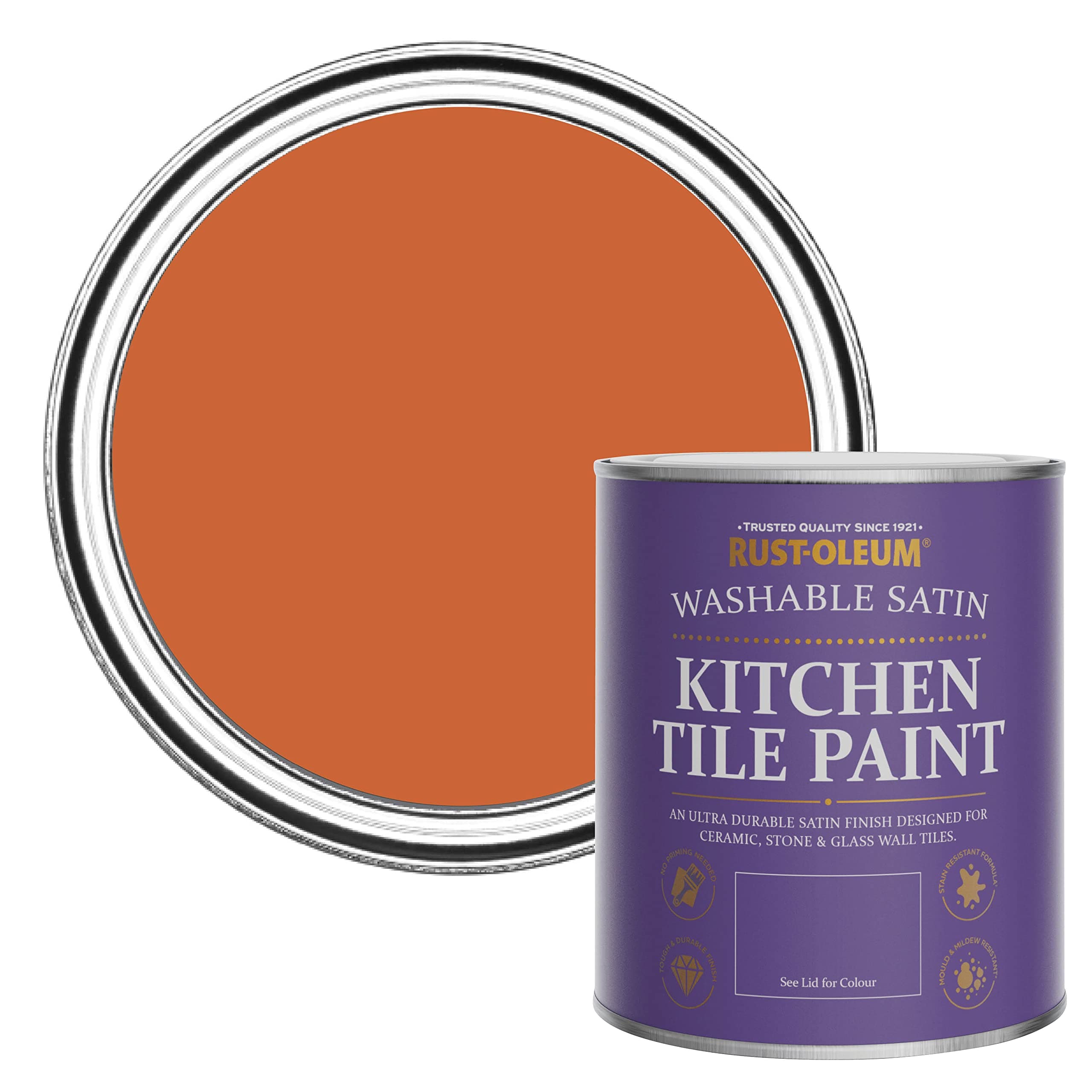 Rust-Oleum Orange water resistant Kitchen Tile Paint in Satin Finish - Tiger Tea 750ml