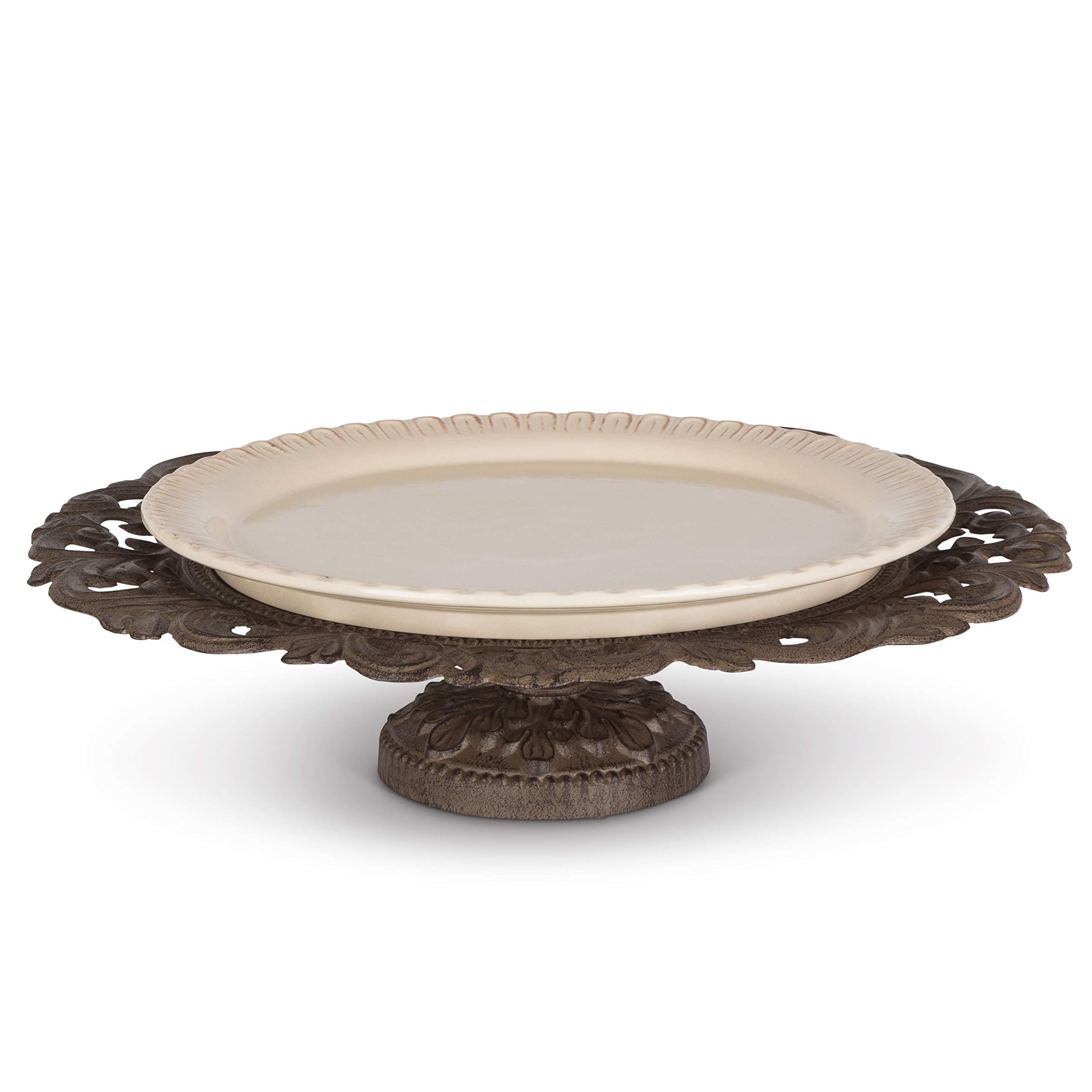 Gg Collection Pedestal Serving Platter W/ Ceramic Plate