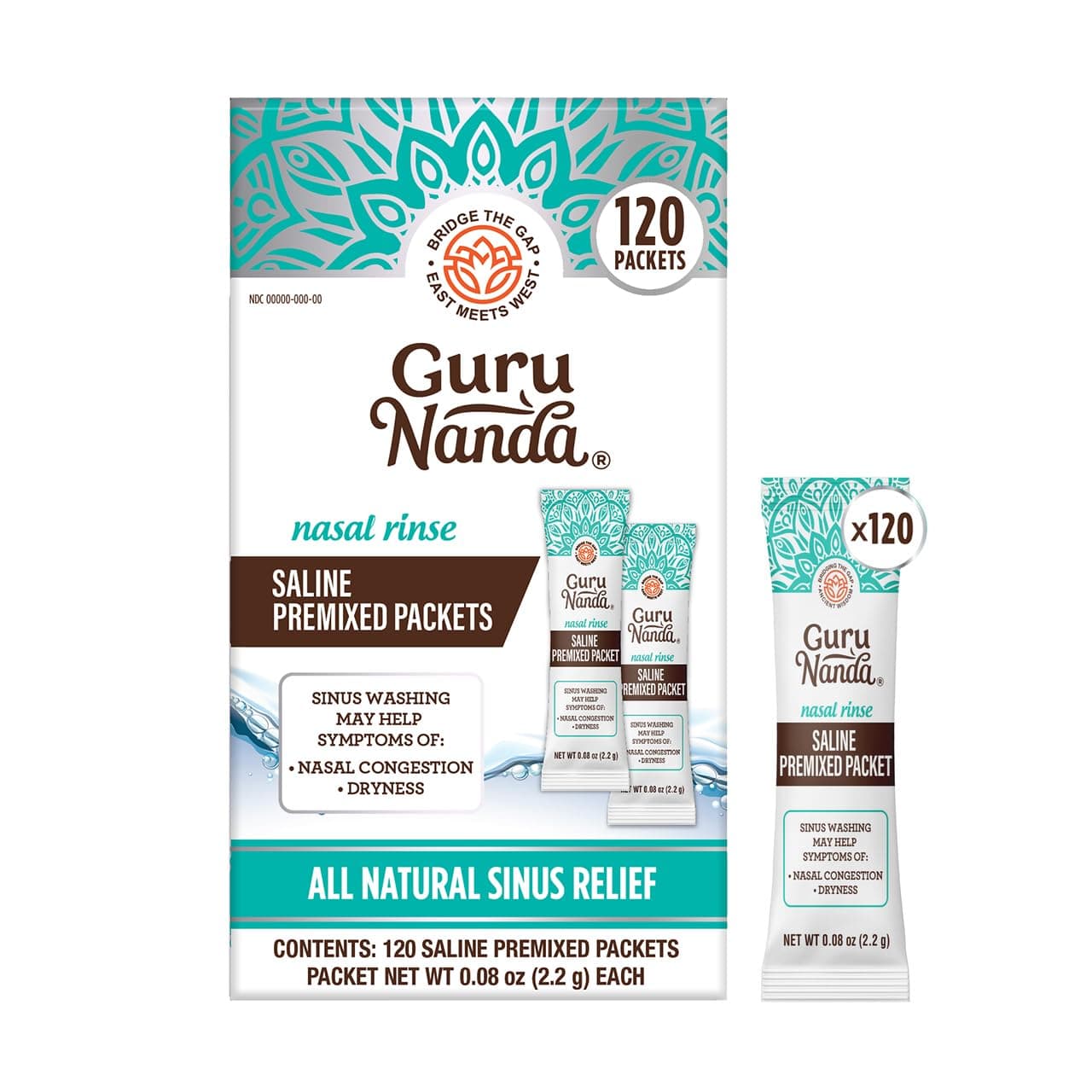 PreMixed Saline Packets for Nasal Rinse (120 Count), All Natural Sinus Rinse Packets to Help with Allergies & Congestion Relief, 0.08oz Each