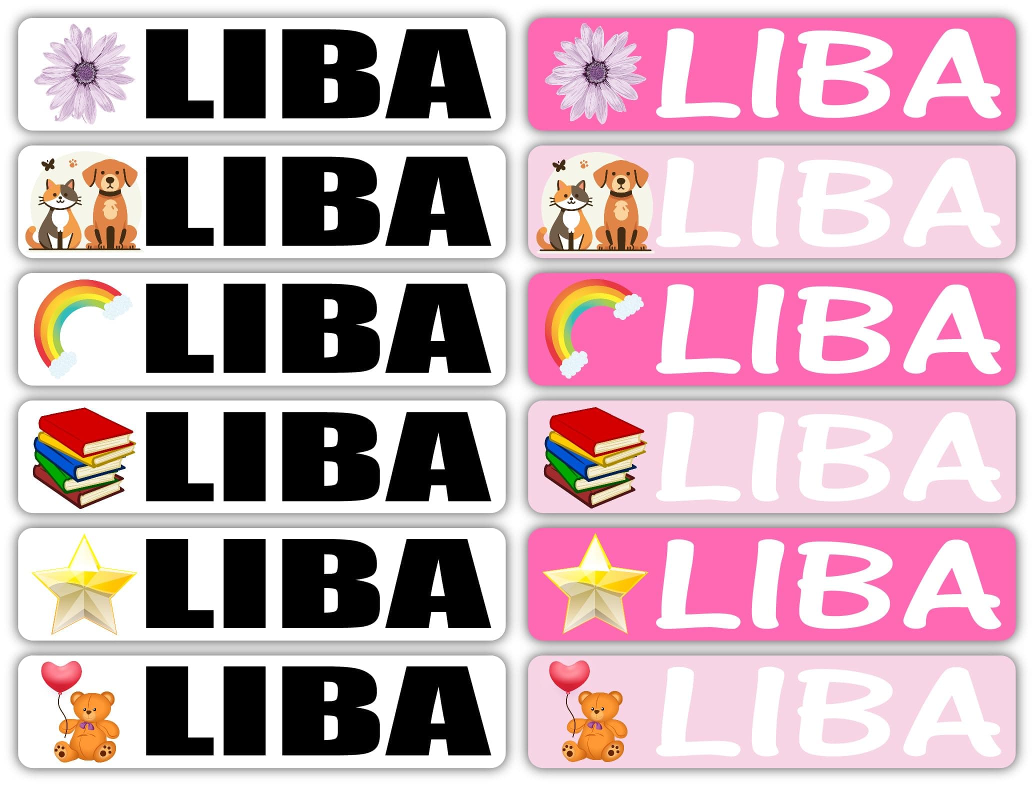 Name Labels for Kids - "Liba" Design (12 Pack) 3.25"x.75" Each | Personalized Stickers for Personal Items, School or Daycare Supplies, Water Bottles, and Lunch Boxes
