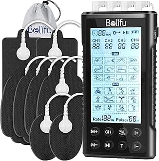 4 Channel Tens Unit Electro Muscle Stimulator, Fully Isolated with Independent 24 Modes, Rechargeable Pulse Massager with Electrodes Pads for Neck Back Arms Chronic Pain Relief Body Building