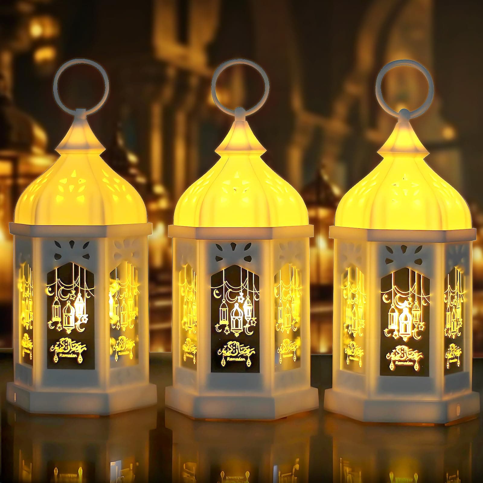 3Pcs Ramadan Lantern Lights(8" Tall) Ramadan Decorations, Ramadan Decorations for Home 2025, Table, Wall, Outdoor, Ramadan Gifts for Kids, Ramadan Decor