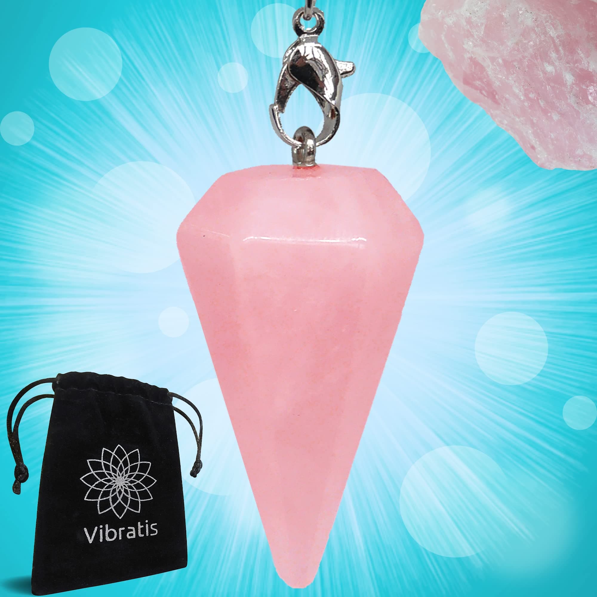 Vibratis Rose Quartz Dowsing Crystal Pendulum - Cone-Shaped Rose Quartz Dowsing Crystal Pendulum
