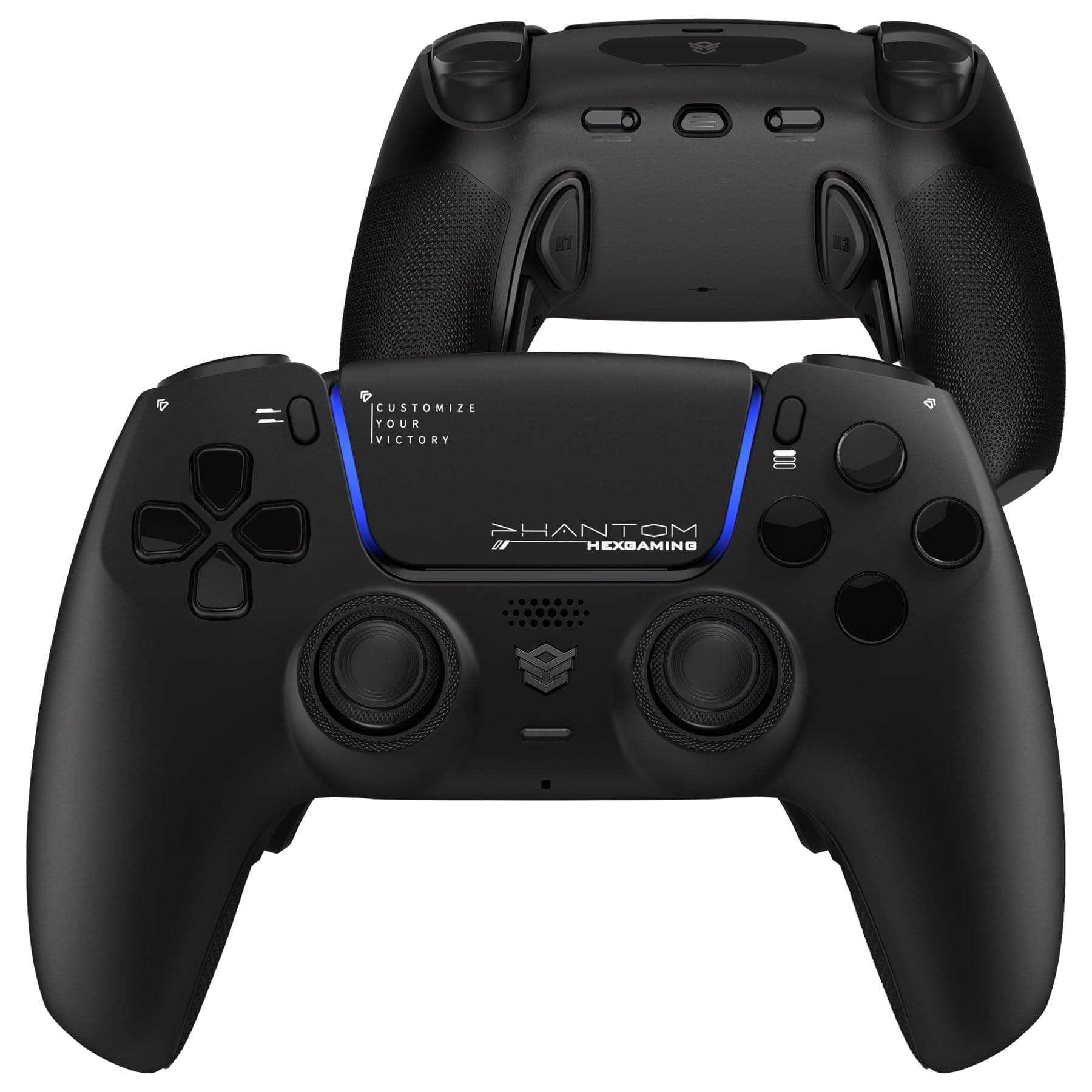 HEXGAMING PHANTOM Pro Gaming Controller with 4 Remappable Buttons, 6 Remapping Profiles, 8 Interchangeable Analog Stick, and Adjustable Triggers Compatible with ps5, PC, Mobile - Chaos Black