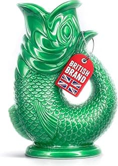 Gurgle Glug Jug The Bubble Jug® Ocean Green 50 fl oz 1.5L Litre Extra Large Pitcher - Fish Shaped Jug - Decorative Ceramic Glugging Cocktail, Water and Gin Vase and Gurgling Carafe Pot