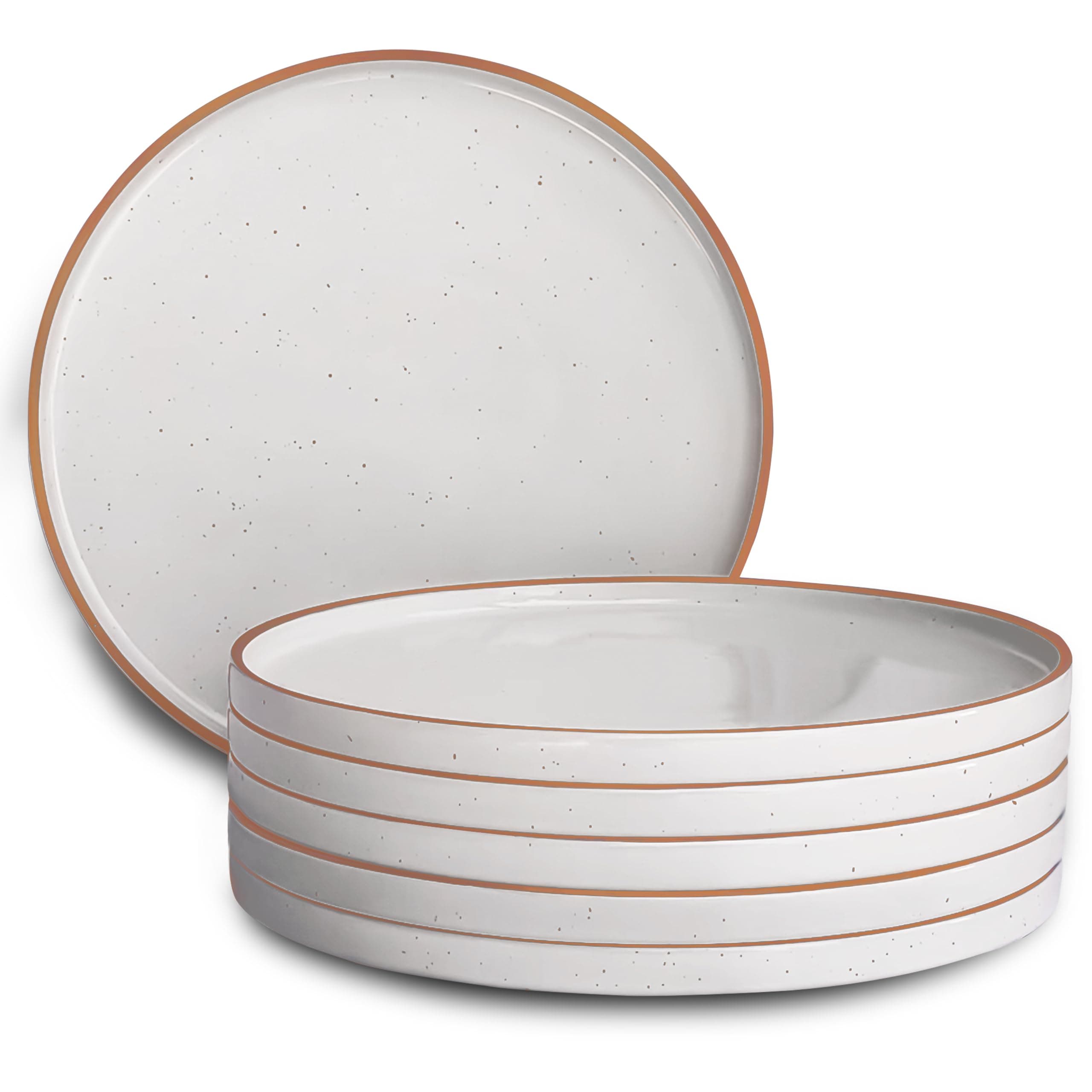 MORA Ceramic Flat Dinner Plates Set of 6, 10.5 in High Edge Dish Set - Microwave, Oven, and Dishwasher Safe, Scratch Resistant, Modern Dinnerware- Kitchen Porcelain Serving Dishes - Vanilla White