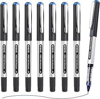 EYEYELiquid Ink Rollerball Pens, 0.5mm Extra Fine Point Tip, 8 Pack Blue Rollerball Pens Quick Drying, Rolling Pen Smooth Writing for Journaling, Note Taking, Office and School Supplies