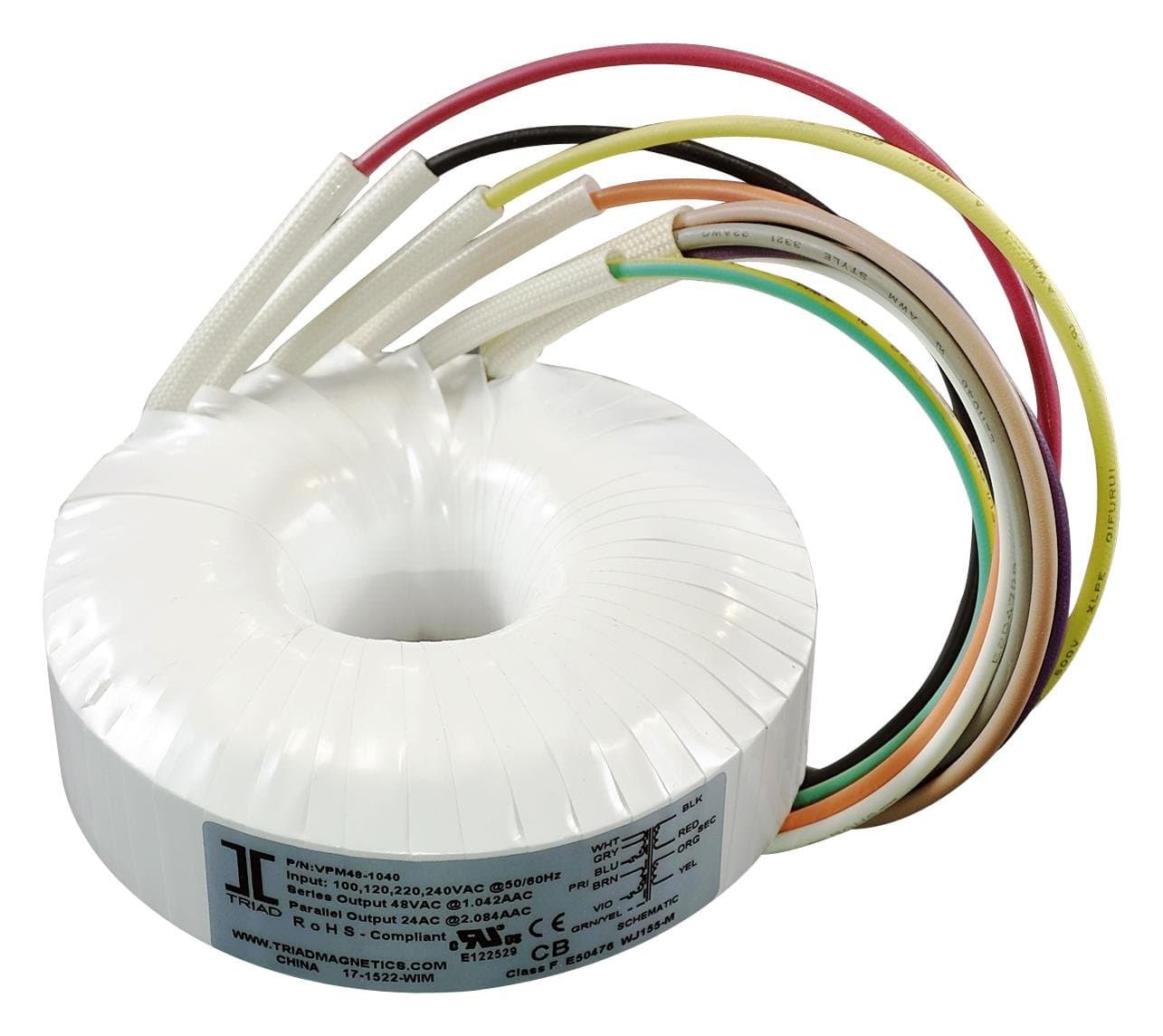VPM48-1040, Toroidal Transformer, 58 VA, 2 x 24V, 2.08 A, Chassis, 100V, 120V, 220V, 240V, VPM Series
